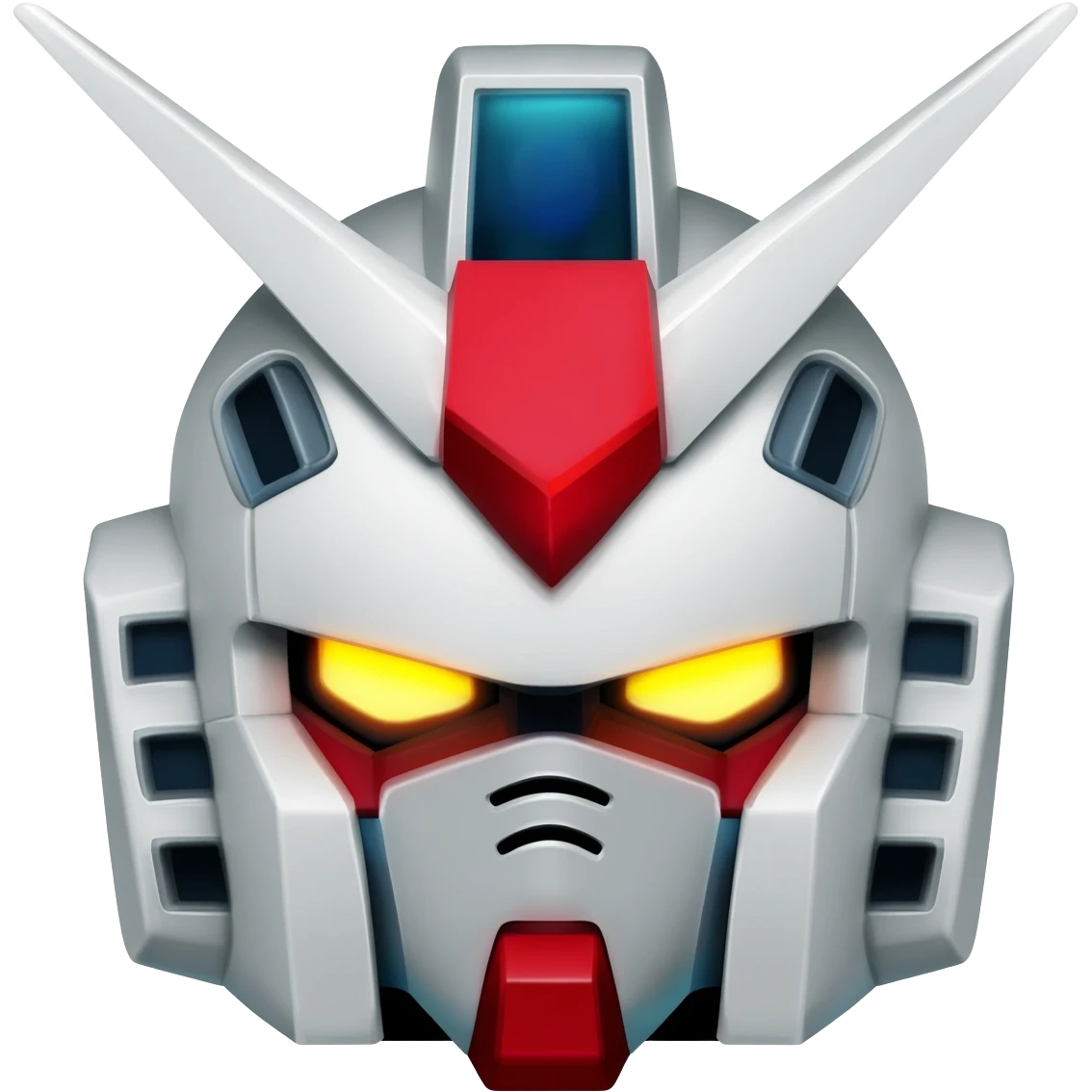 Gundam head emoji, RX-78-2 style, intense glowing eyes, detailed mecha helmet with V-fin, metallic white red and blue color scheme, sharp angular design, flat icon style, high detail emoji