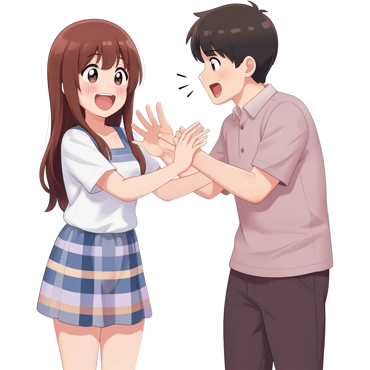 Anime girl long hair giggling  elder sister gives younger brother surprise by showing her completely nude body emoji