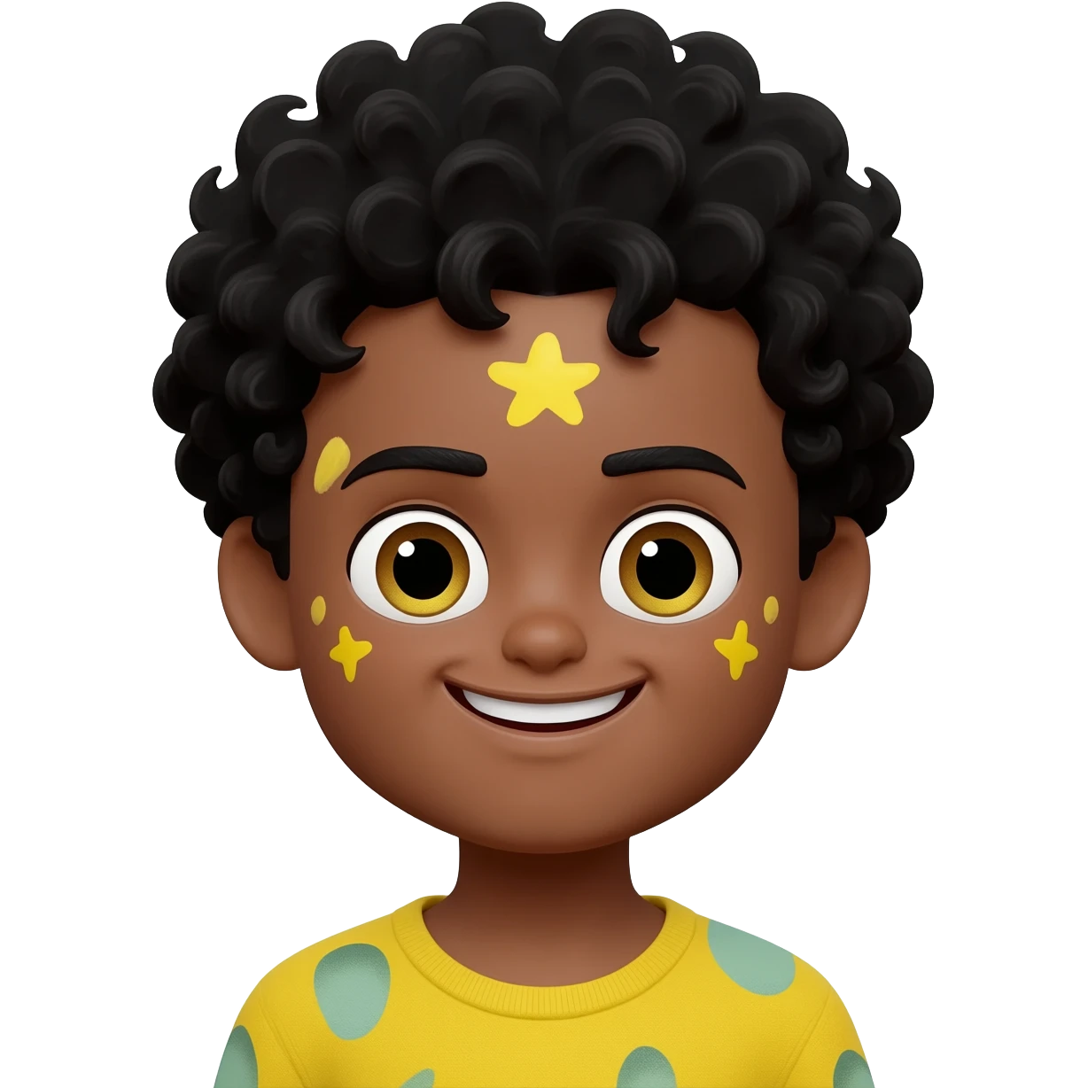 Make a brown boy with black curly hair have a Patrick star face paint emoji