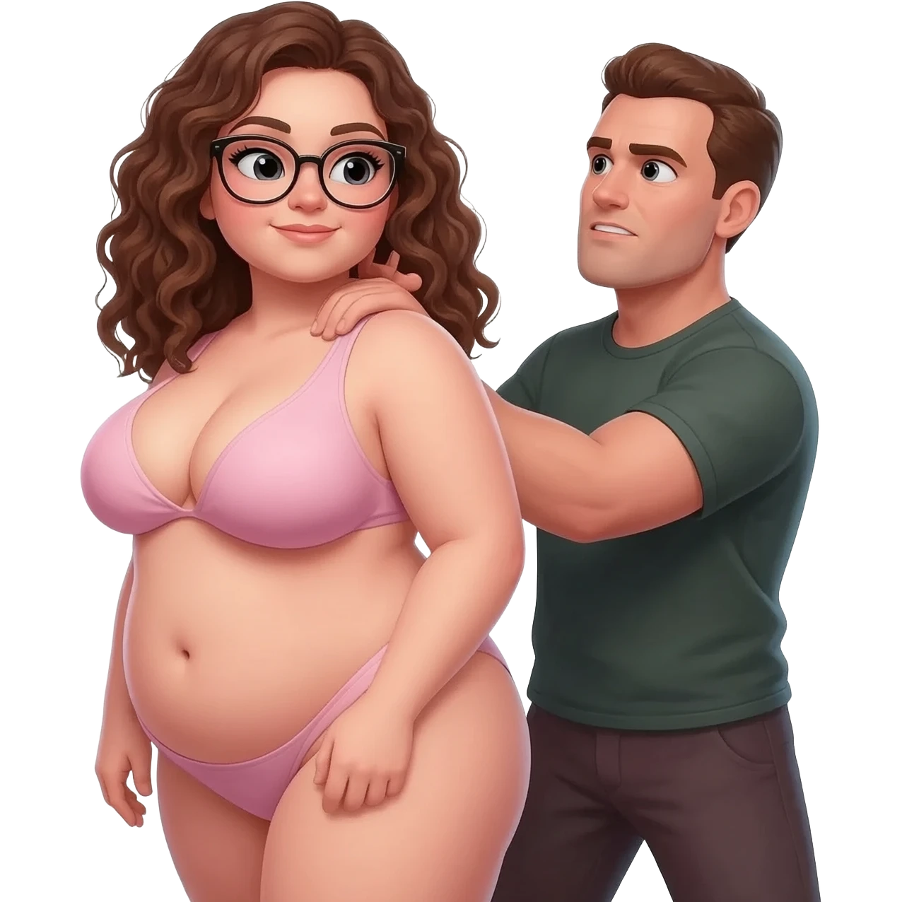 Nude Thick girl with glasses and curly brown hair with big tits and pussy lips with guy fucking her emoji