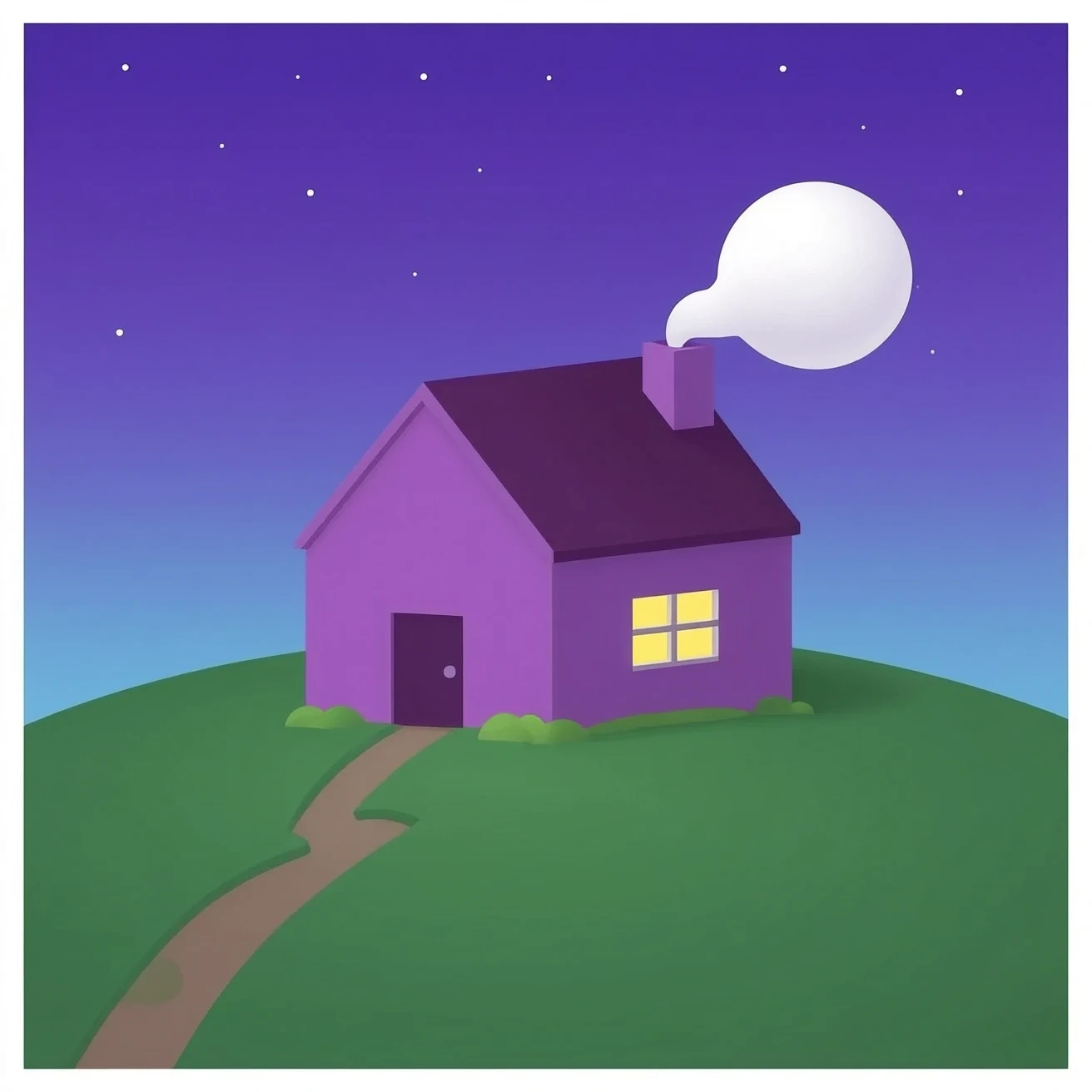 cozy purple house with warm glowing window emoji