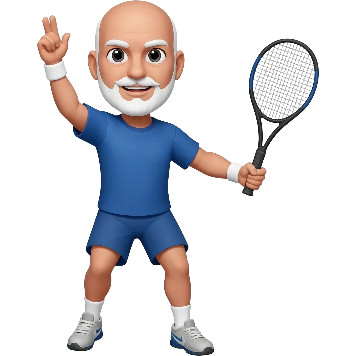 Tennis player adult black bald male white short beard and mustache one demonstrating handed backhand emoji