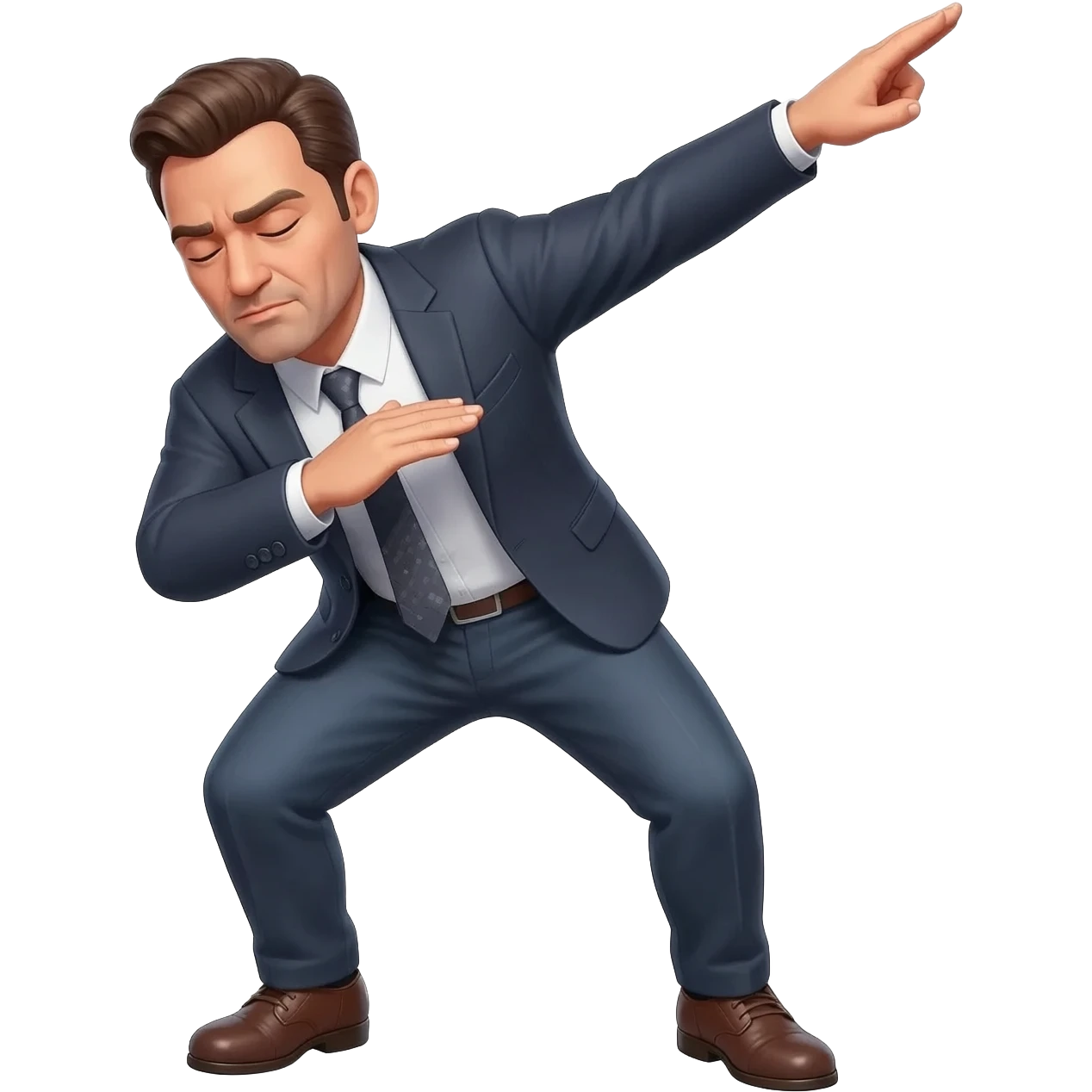 in apple style a swaggy man dabbing dance move in business casual emoji