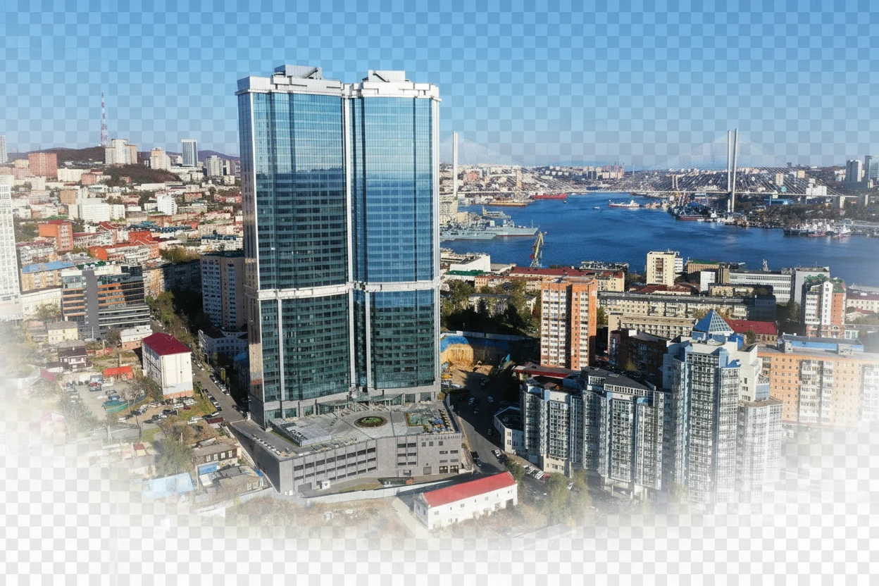 Изометричная, яркая, детализированная, объемная и фотореалистичная иллюстрация ЖК Аквамарин во Владивостоке. Чёткие контуры, не размазанные линии, высокое качество, прозрачный фон, не обрезать края картинки emoji