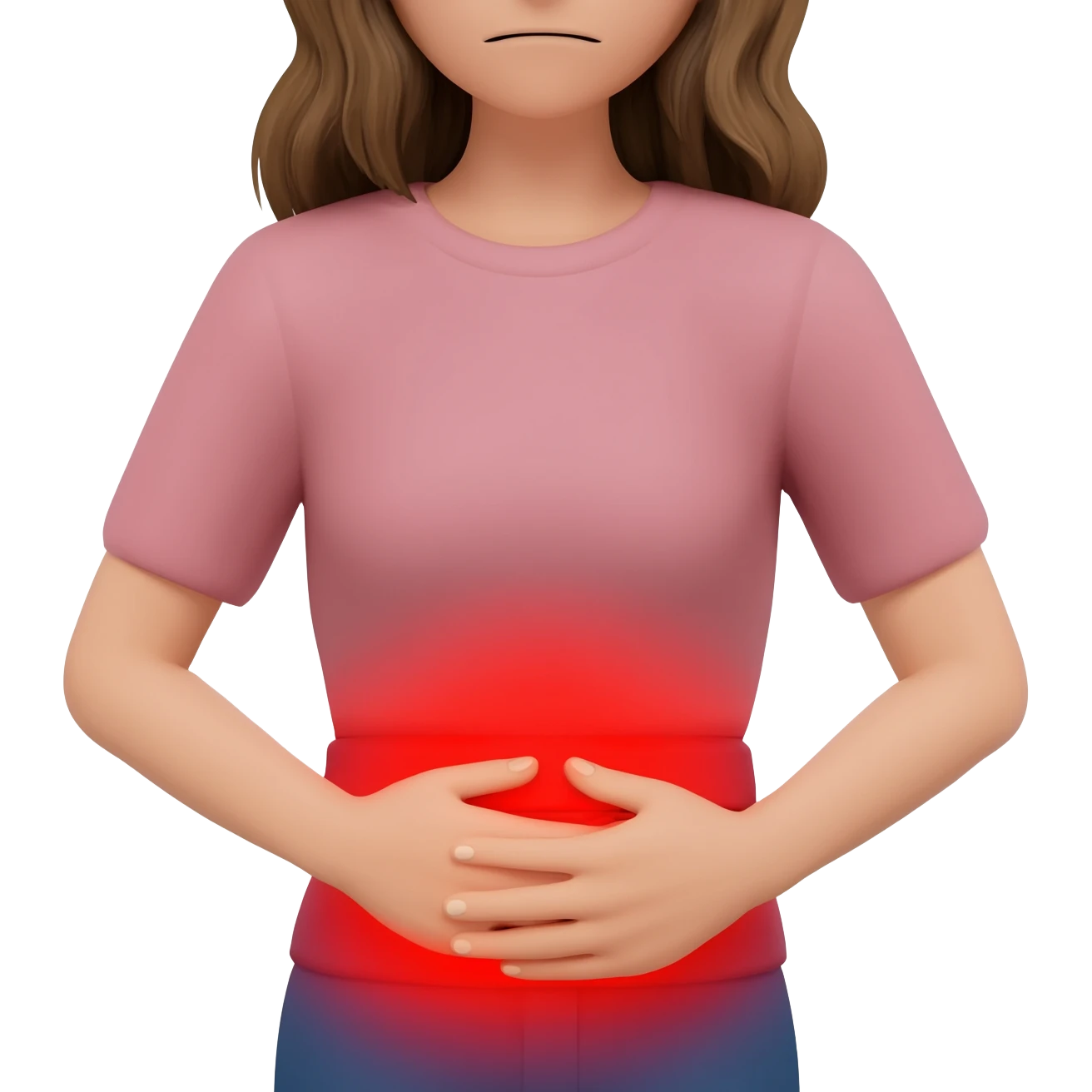 woman holding stomach hurting no glowing red emoji