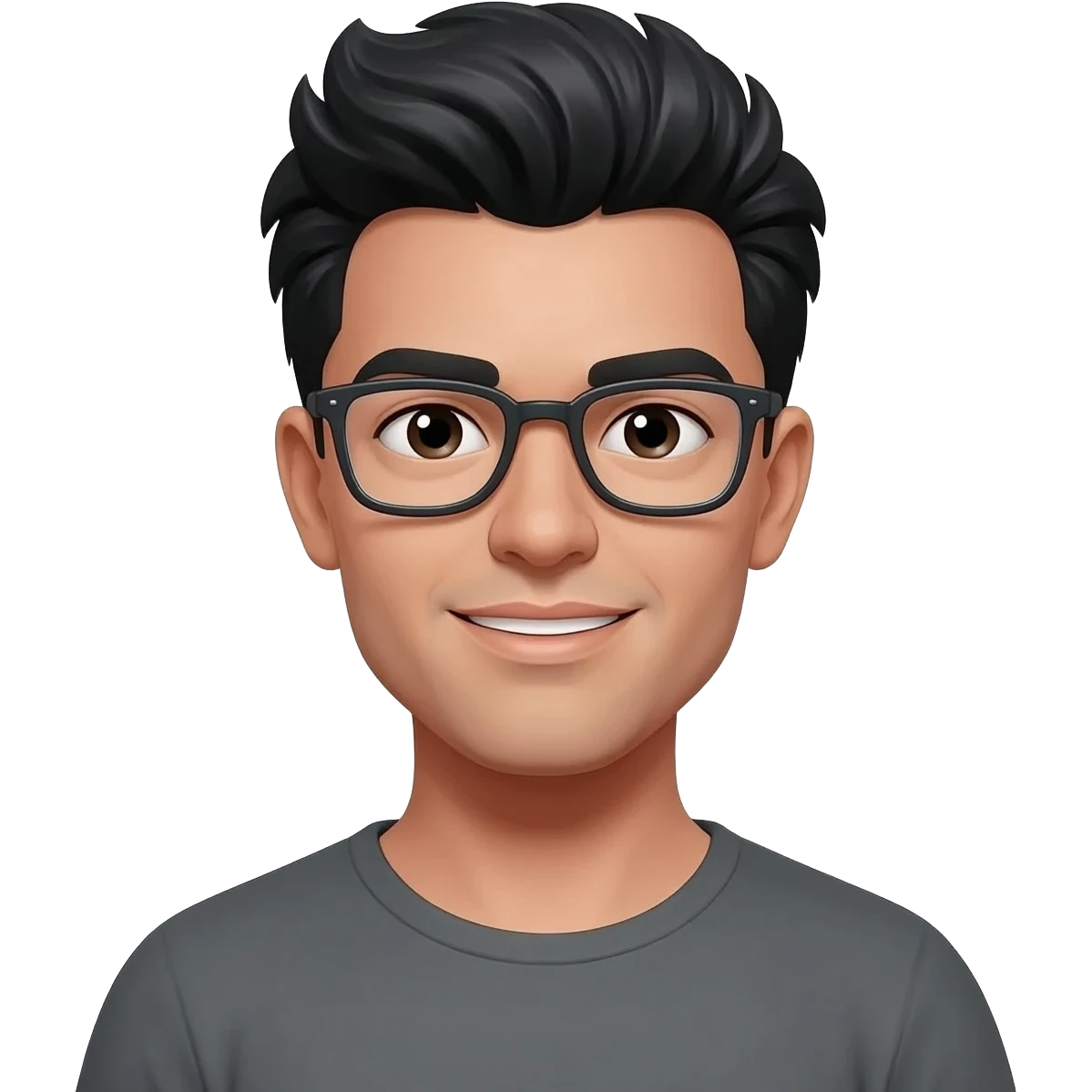 Laki laki ganteng berkacamata. Kulitnya putih, rambut warna hitam depannya emoji