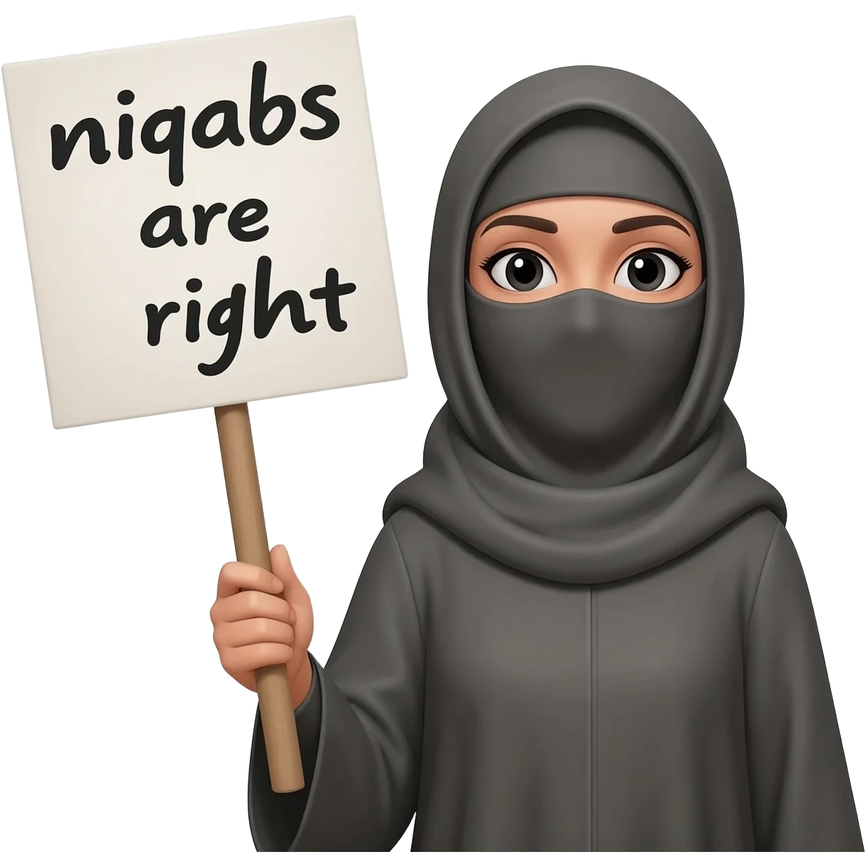 Okay I just want to you to create me an emoji of protesting against the avoidation of niqab emoji