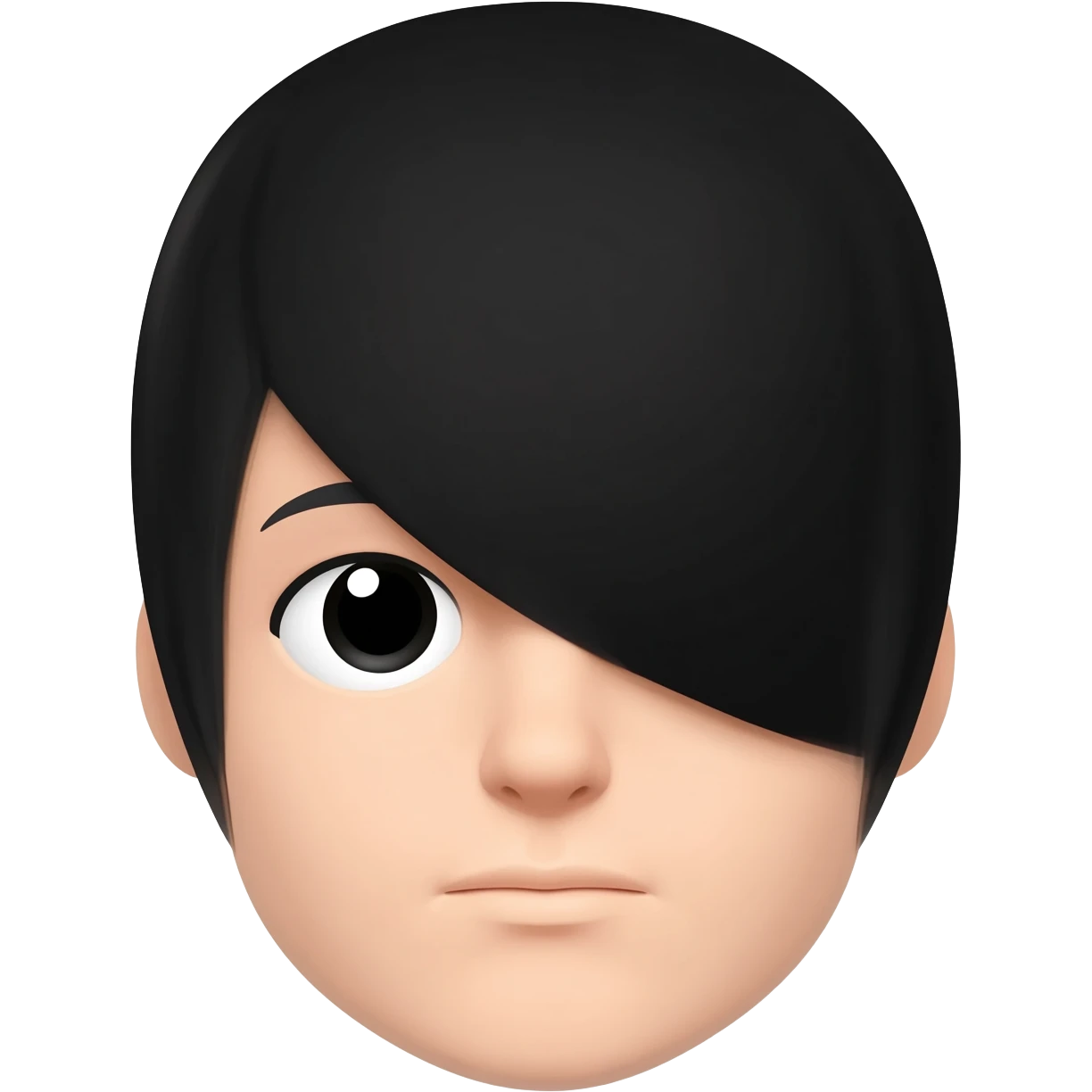 An actual emoji with black hair over one eye, NOT LOOKING REALISTIC OR HAVE ANYTHING BUT A HEAD emoji