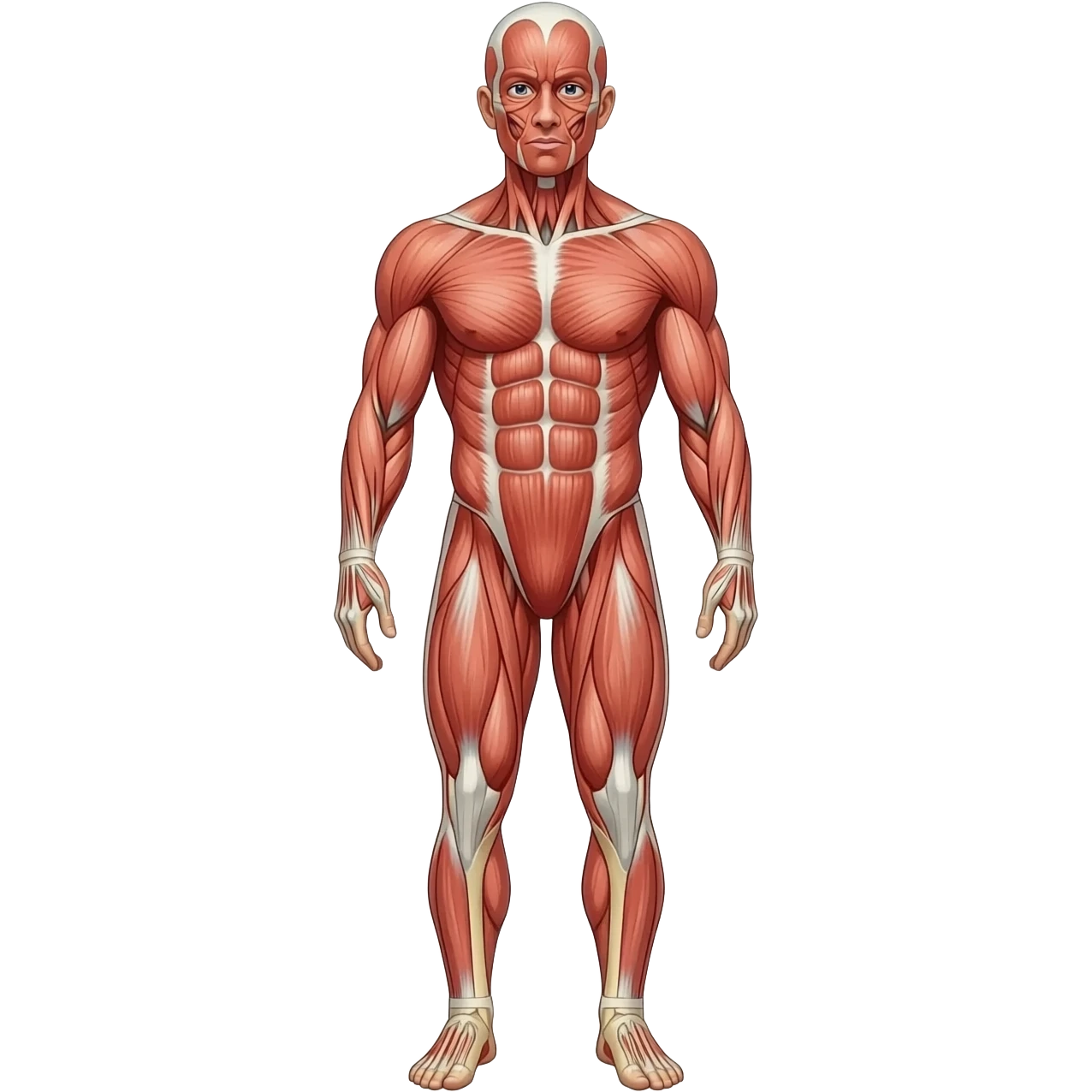 cuerpo humano completo con piel, mostrando todos los músculos del cuerpo, vista frontal emoji