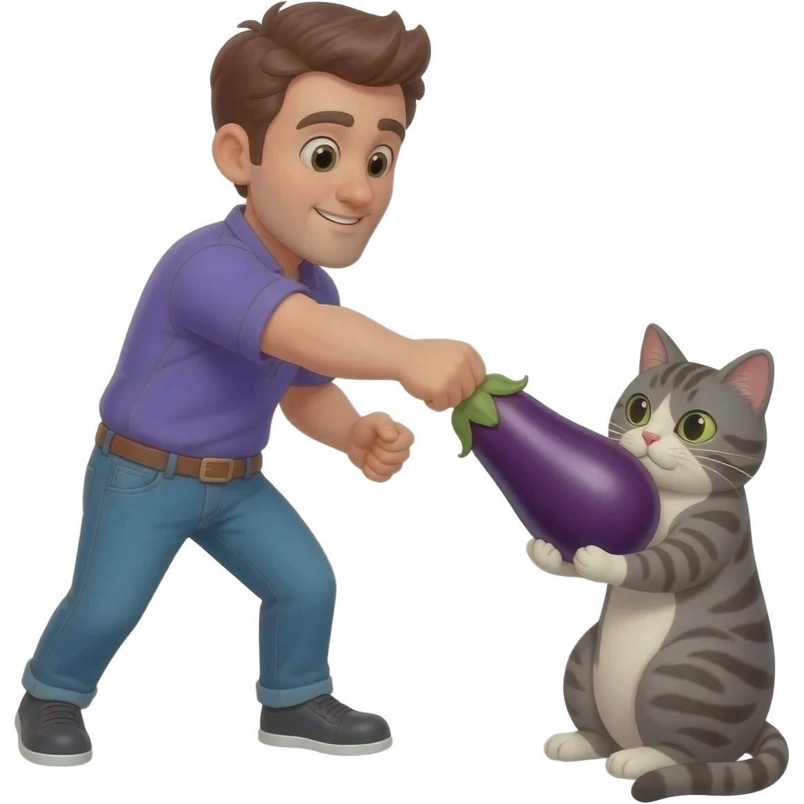Guy hitting a cat with an eggplant emoji