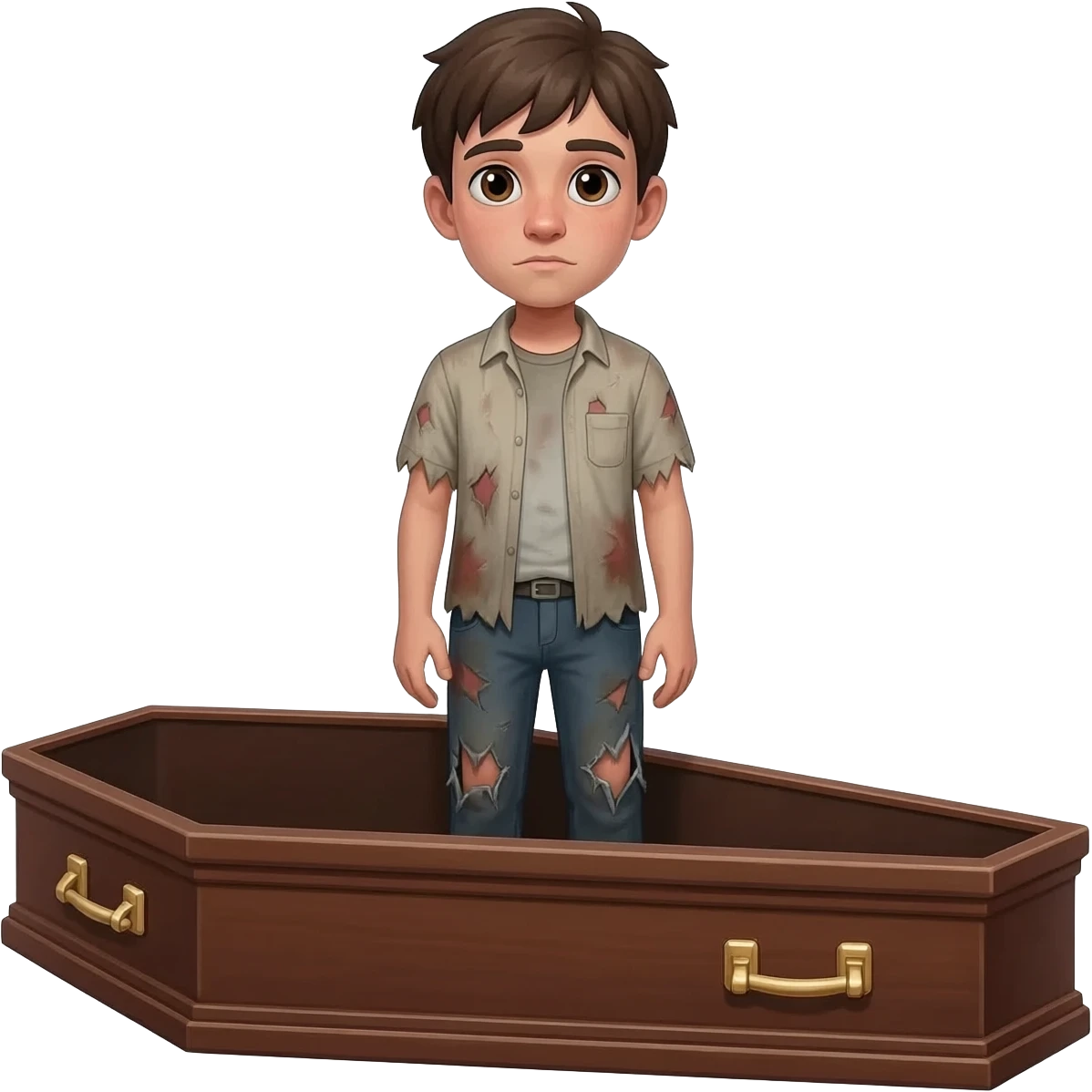 нарисуй бедного в рваной одежде парня 20-24 лет во весть рост , как он встает из гроба emoji