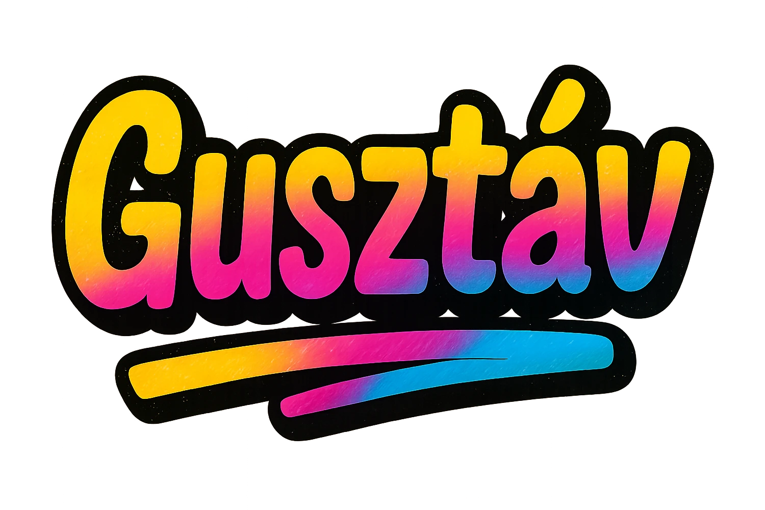 modern colorful gradient typography of the name 'Gusztáv' with dark outline, dynamic slanted or partial underline, in the style of reference patterns emoji