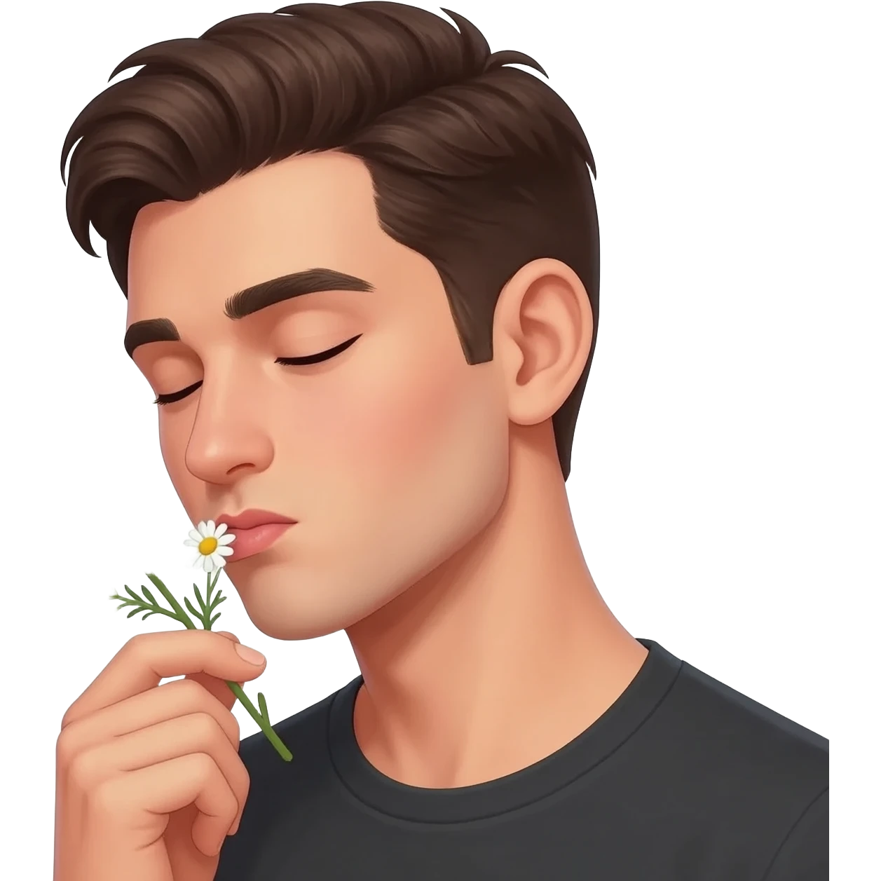 Create an emoji with a sprig of mimosa and a male mouth sending a sensual and erotic kiss emoji