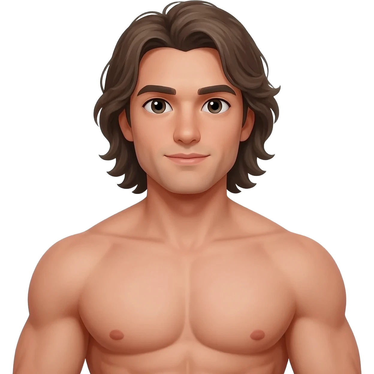hombre musculoso sin camisa con cabello largo emoji