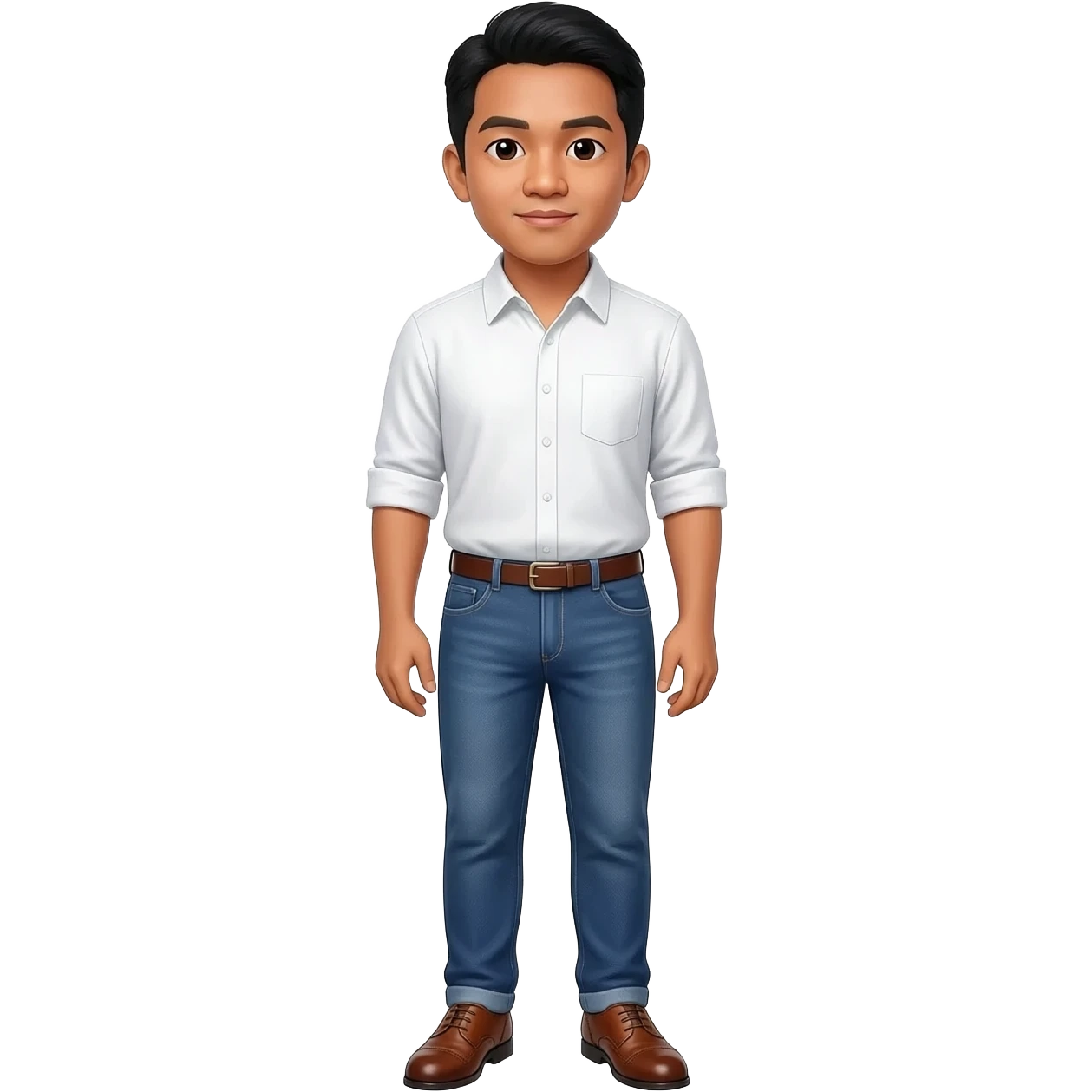 Filipino man white shirt and denim blue pants and brown shoes  emoji