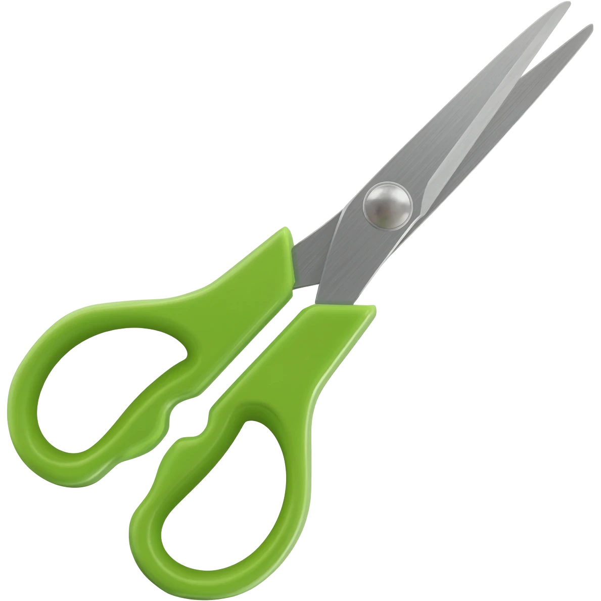 Full scissors with mid green handle, pointed up, blades open emoji