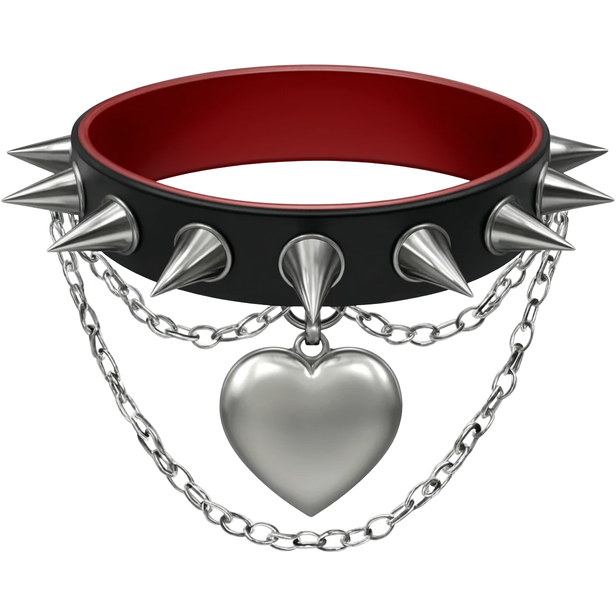 Black and red gothic lolita spiked choker-collar  with a silvery heart-shaped locket attached in chains  emoji