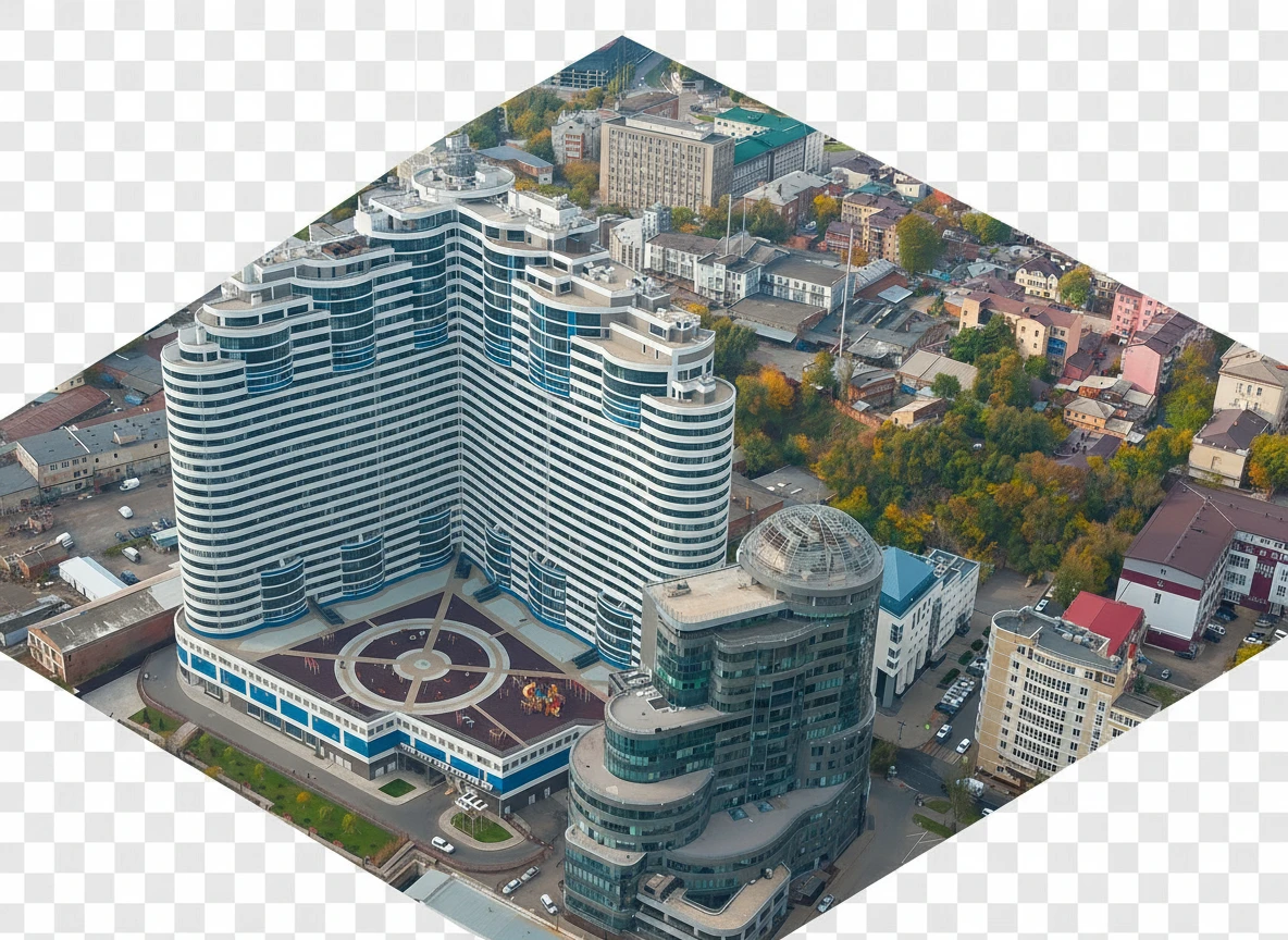 Изометричная, яркая, детализированная, объемная и фотореалистичная иллюстрация ЖК Белый Ангел в Ростове-на-Дону. Чёткие контуры, не размазанные линии, высокое качество, прозрачный фон, не обрезать края картинки emoji