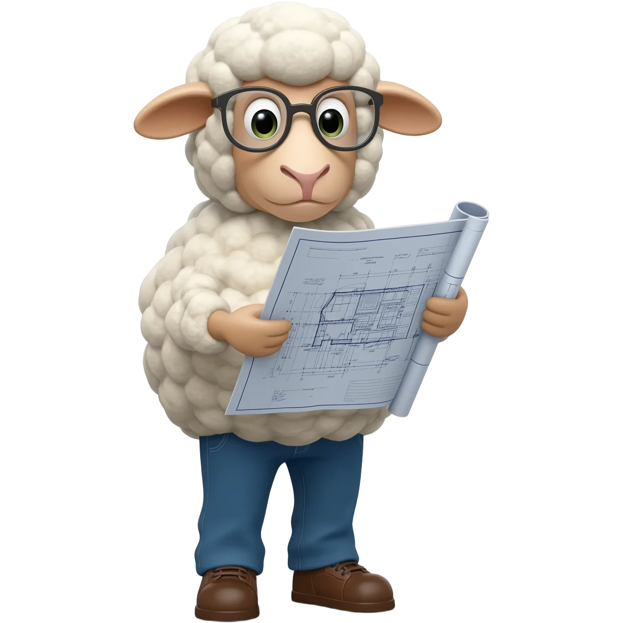 Nerdy sheep wearing glasses and is an architect. Like show the sheep drawing a 0lan.. emoji