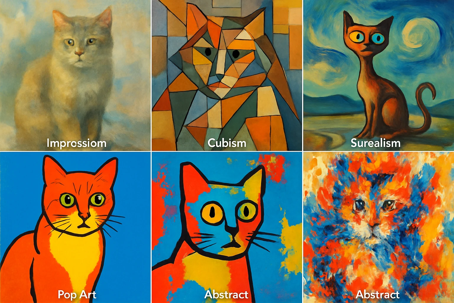 cat, artistic interpretation, various artistic styles emoji