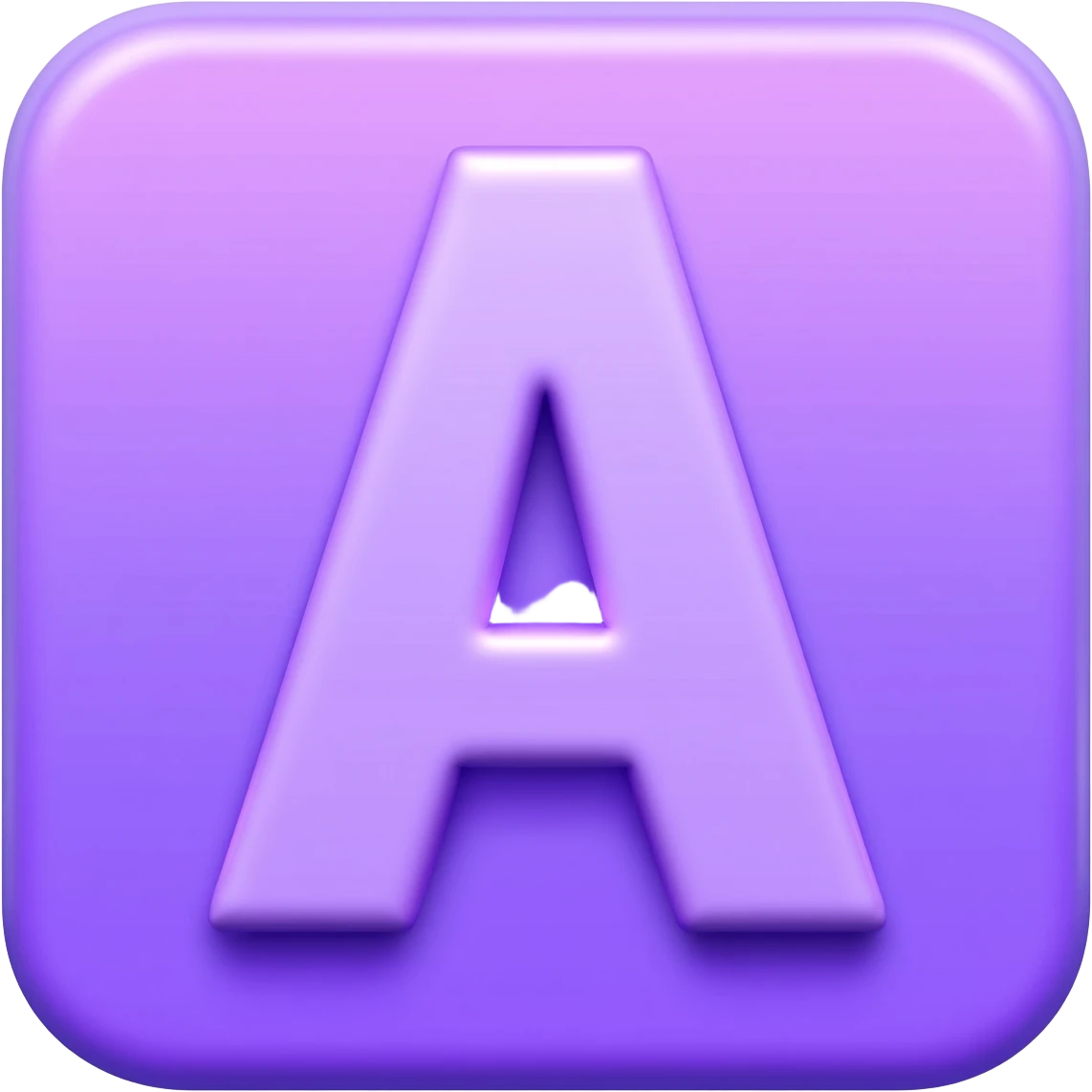 lettre i, style 3D premium
"3D rounded-square icon in soft violet with a beveled edge, bold serif letter 'A' centered, strong specular highlights, inner glow, 1024x1024, SVG" emoji