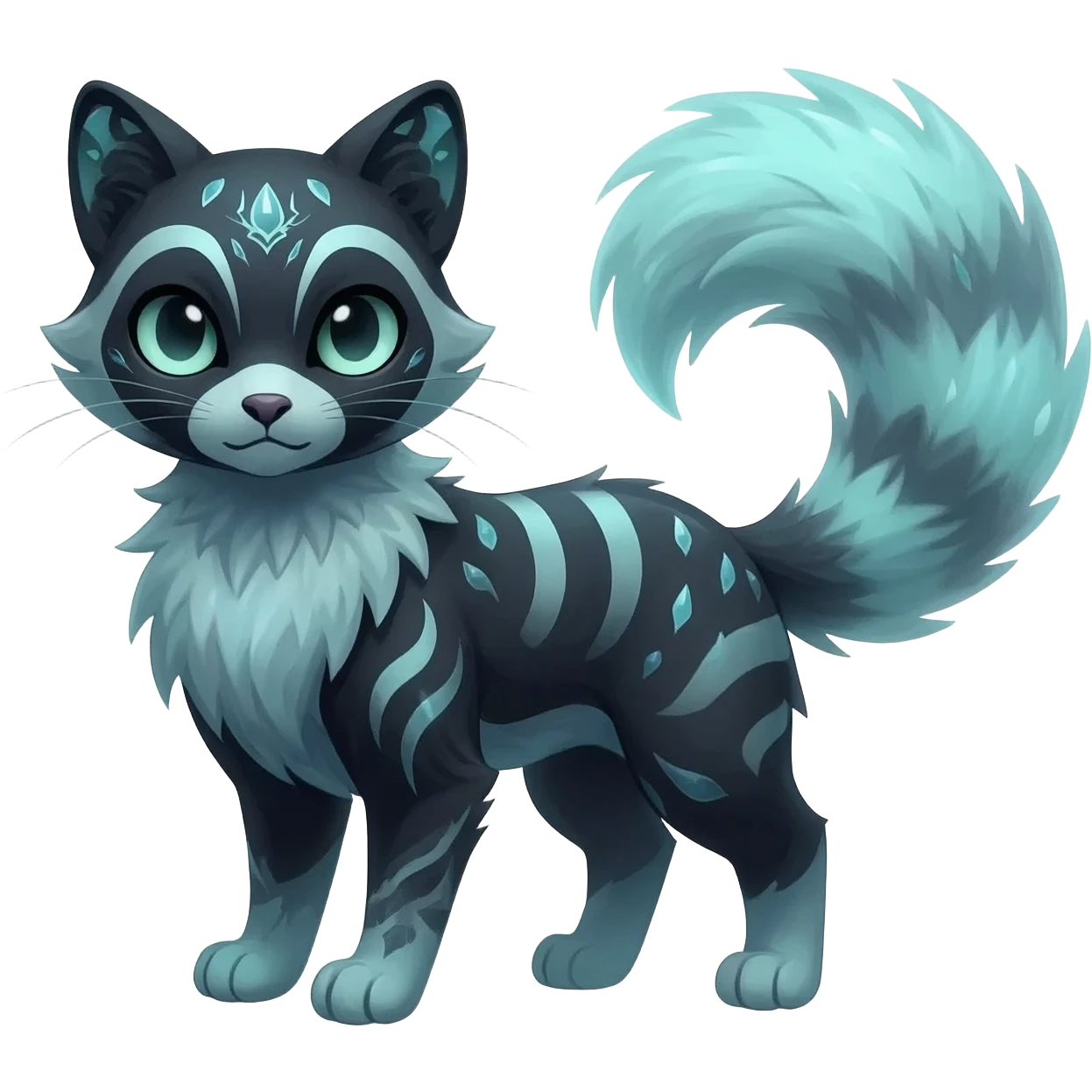 Kawaii cool cold dark cute gloomy ghoulish edgy fantasy ethereal feline-vernid-sergal-possum-monster-fursona animal creature full body with intricate markings  emoji