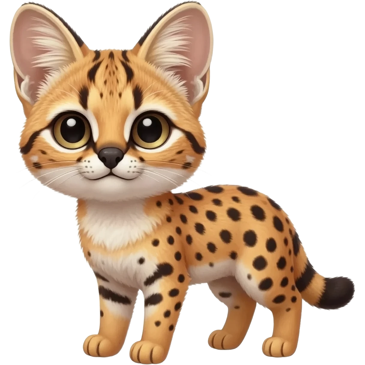 Big-eared big-eyed cute realistic animalistic feral digitigrade 4-legged anime-styled Meloetta-Trico-Lykoi-Vernid-Sergal-Serval-hybrid-fusion-creature-animal, full body emoji