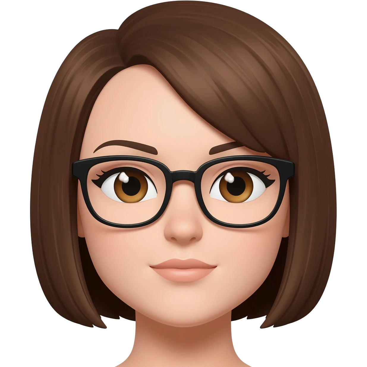Female very short straight  brown  hair almond eyes glasses emoji