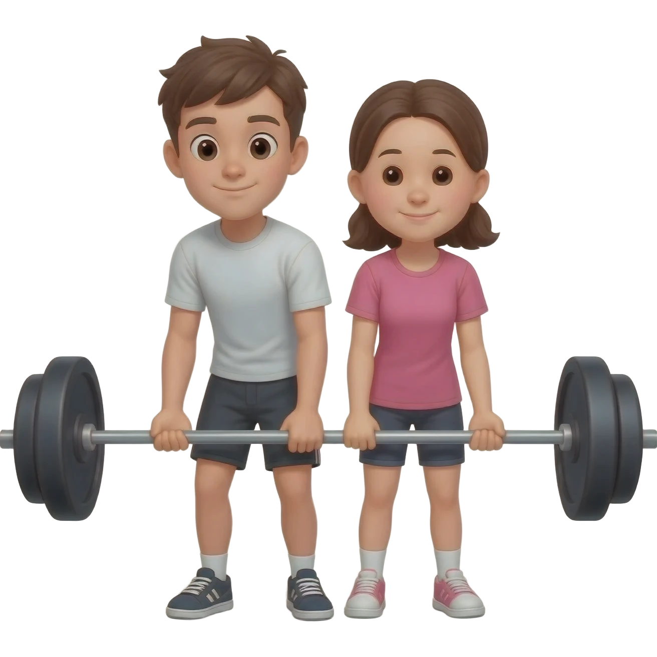 Teen boy and girl helping eachother lift weights emoji
