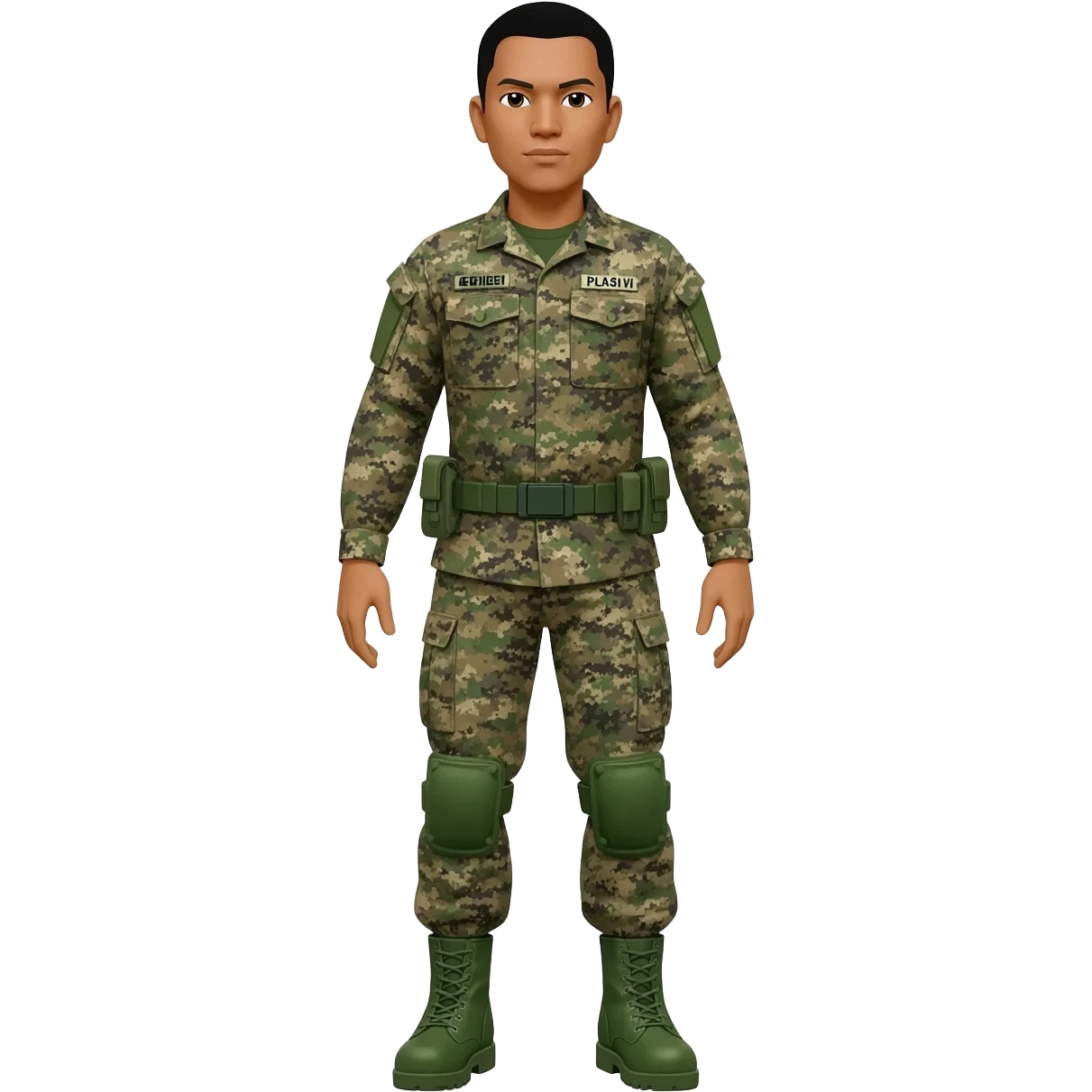 Filipino soldier bdu camo with green combat boots no plate carrier and no belt no knee pads long sleeve emoji