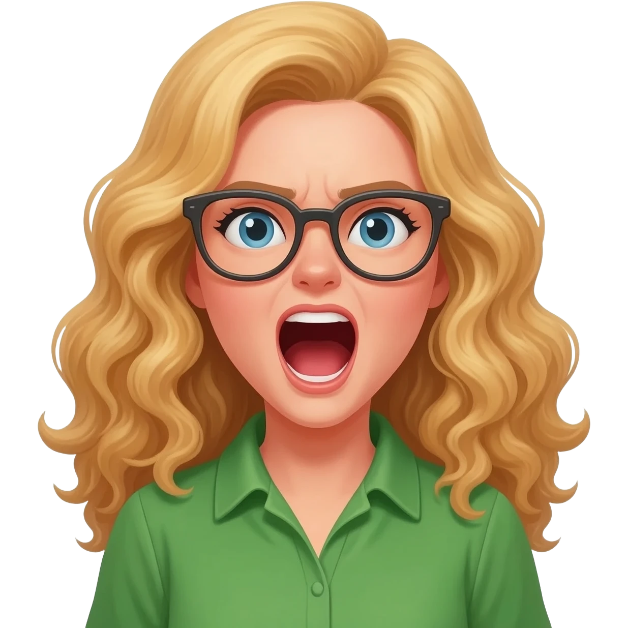 green shirt screaming woman with long curly blonde hair an glasses emoji