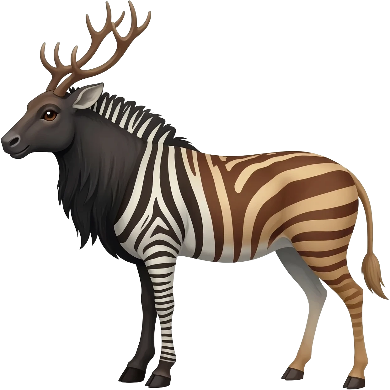 Wildebeest-Deer-zebra-bull-gazelle-fusion-animal-hybrid-creature, full body emoji