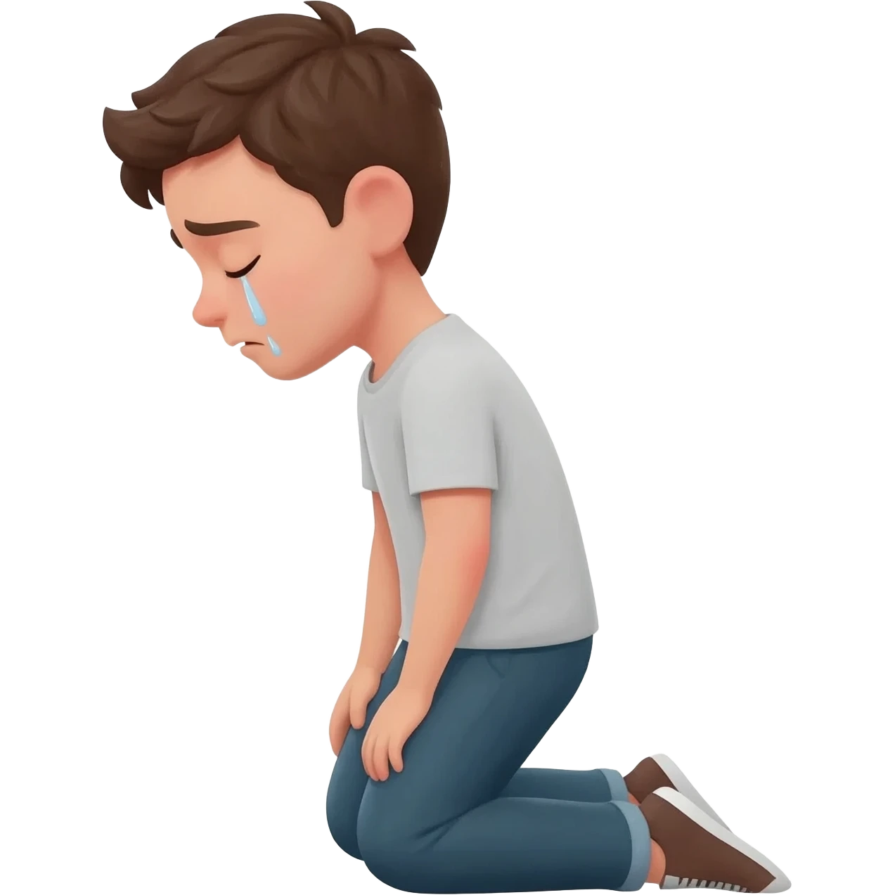 нарисуй моялящегося парня на коленях с  закрытыми шлазами  парню   20 - 25 лет с боку  emoji