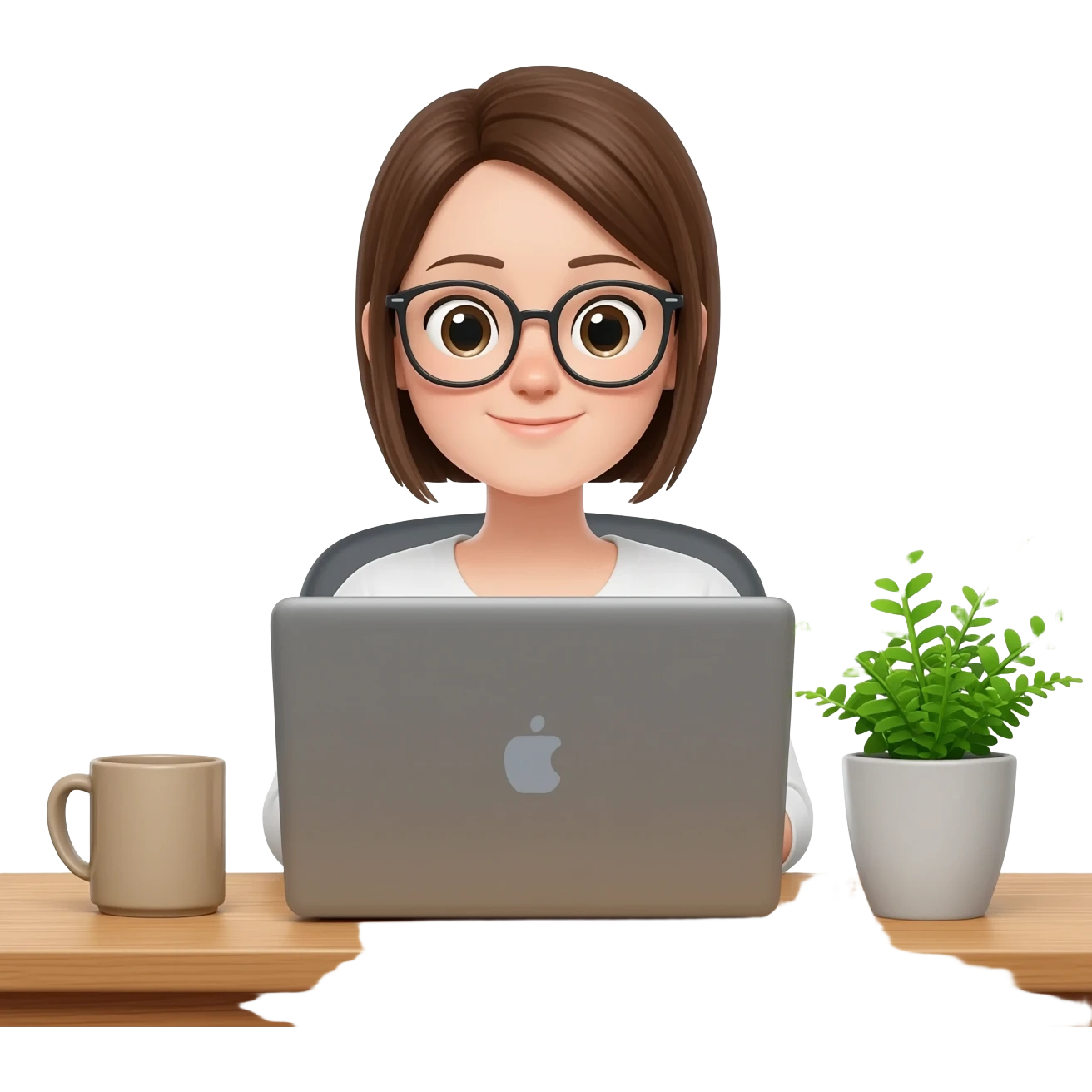 girl with glasses working from home  on PC emoji