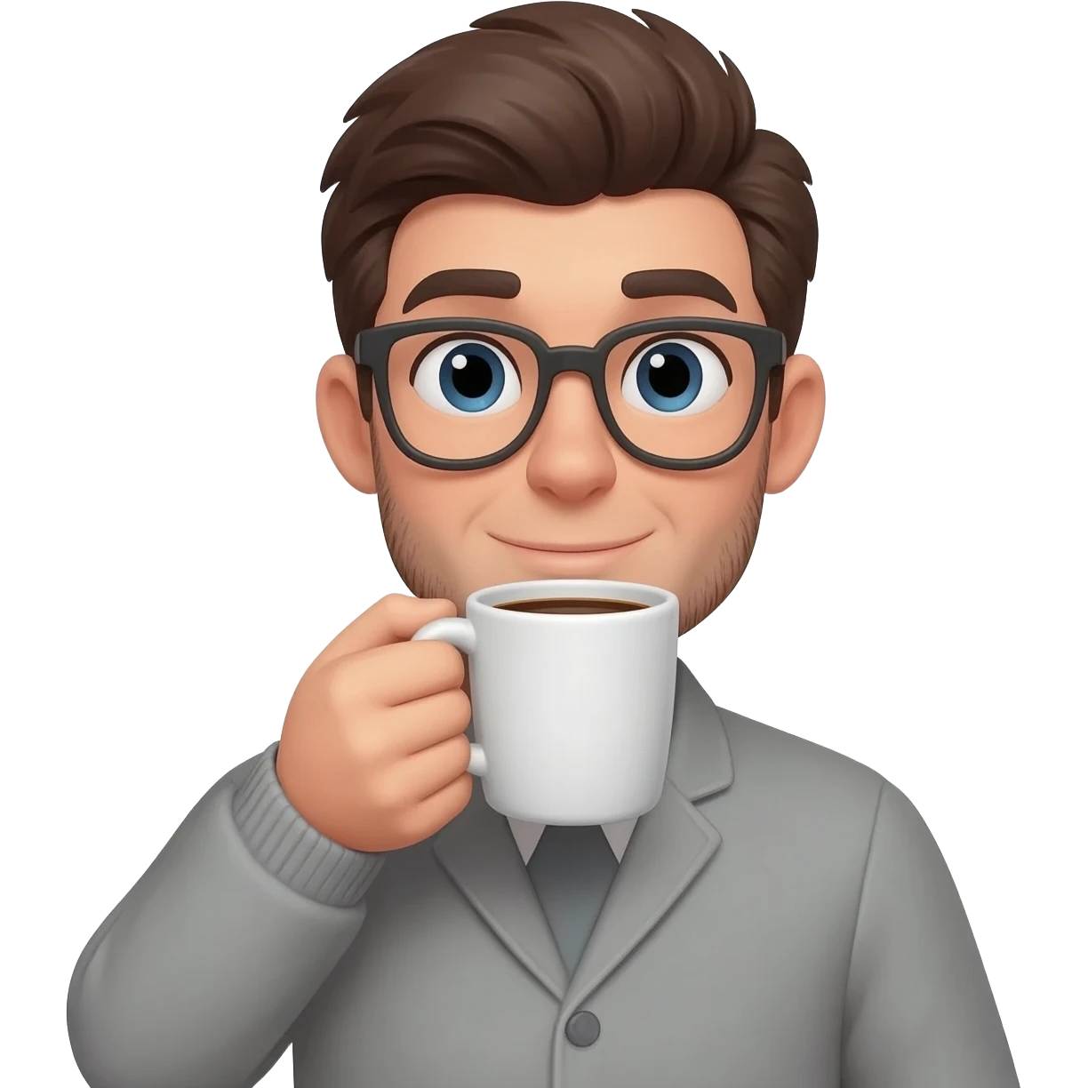 The man uses coffe emoji