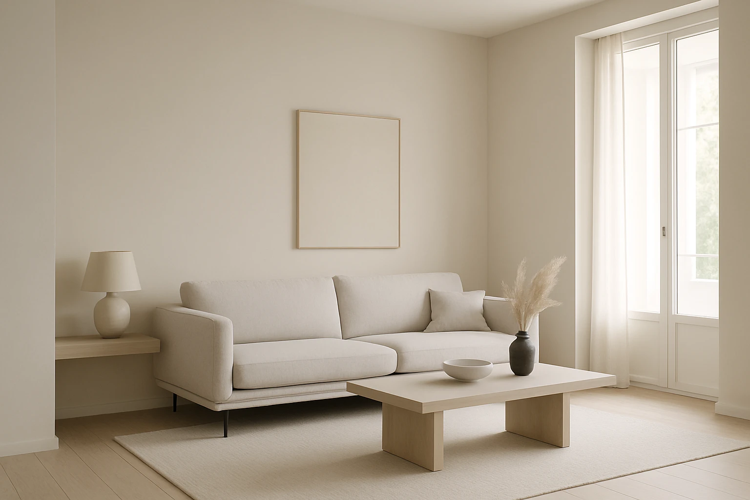modern living room interior with clean lines, neutral palette, minimalistic style emoji