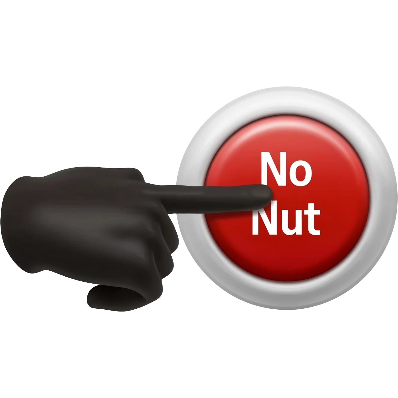 Black hand quickly hitting a button reading no nut emoji