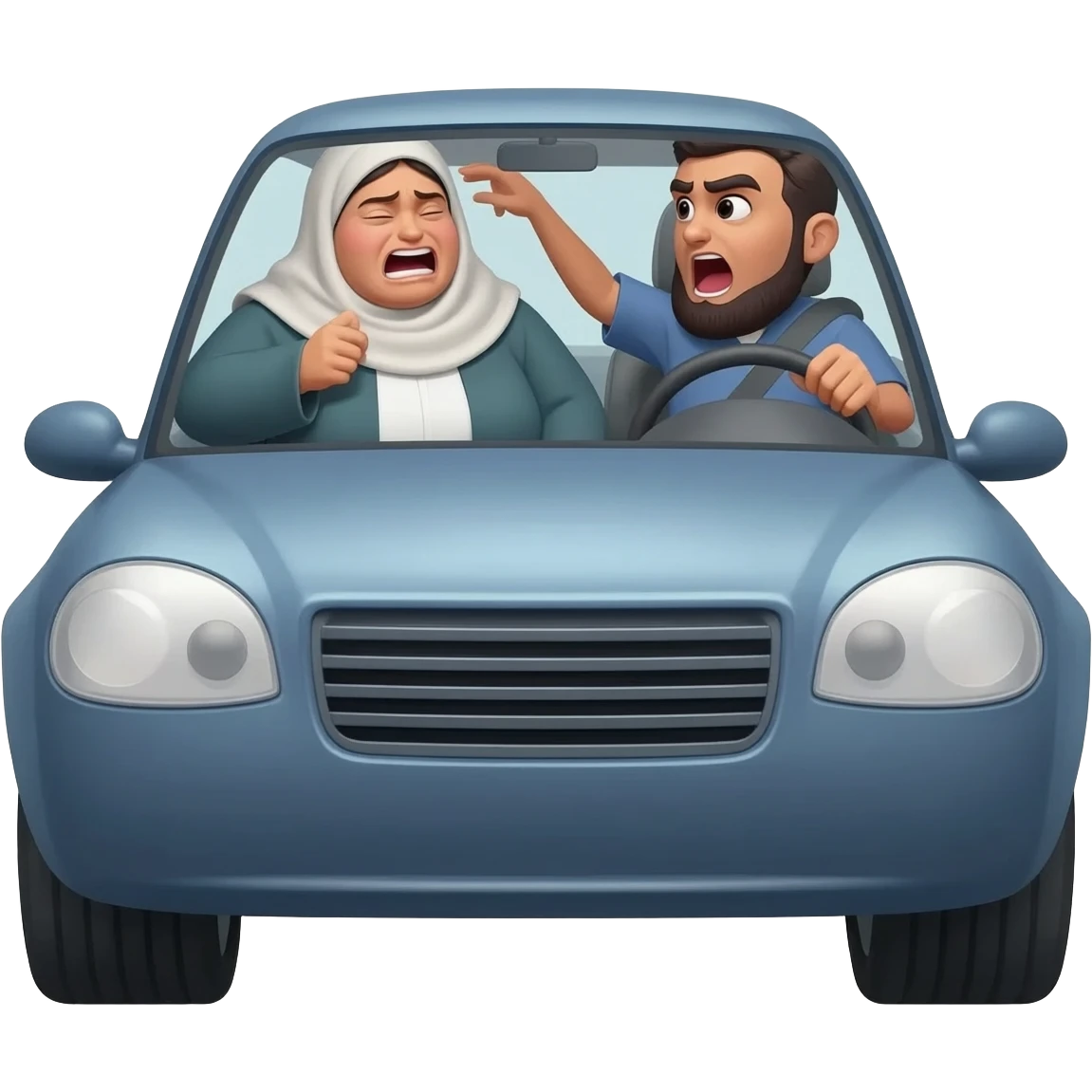 grosse musulmane avec burca qui baise, hurle et insulte son soumi homme conducteur dans sa voiture emoji