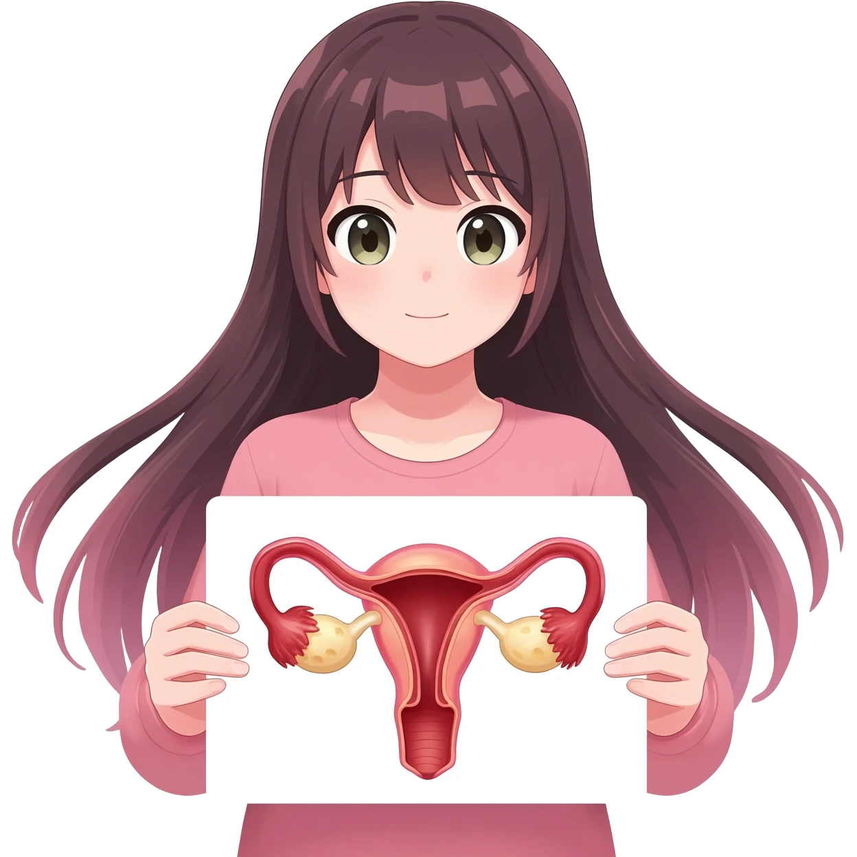 Anime girl long hair explain female reproductive system emoji