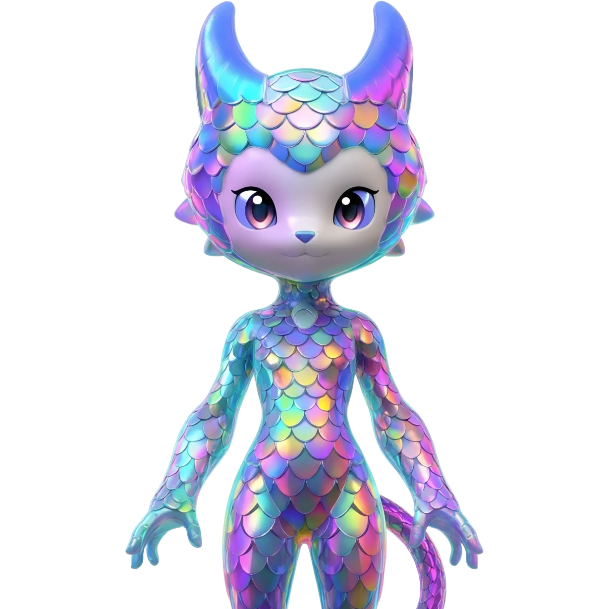 Colorful scaly flurry iridescent shiny bioluminescent translucent luminescent neon pastel bright pale Latias-Sergal-Vernid-Silvally-Renamon-Zeraora-Bastet-Fakémon-hybrid-fusion-creature, full body emoji