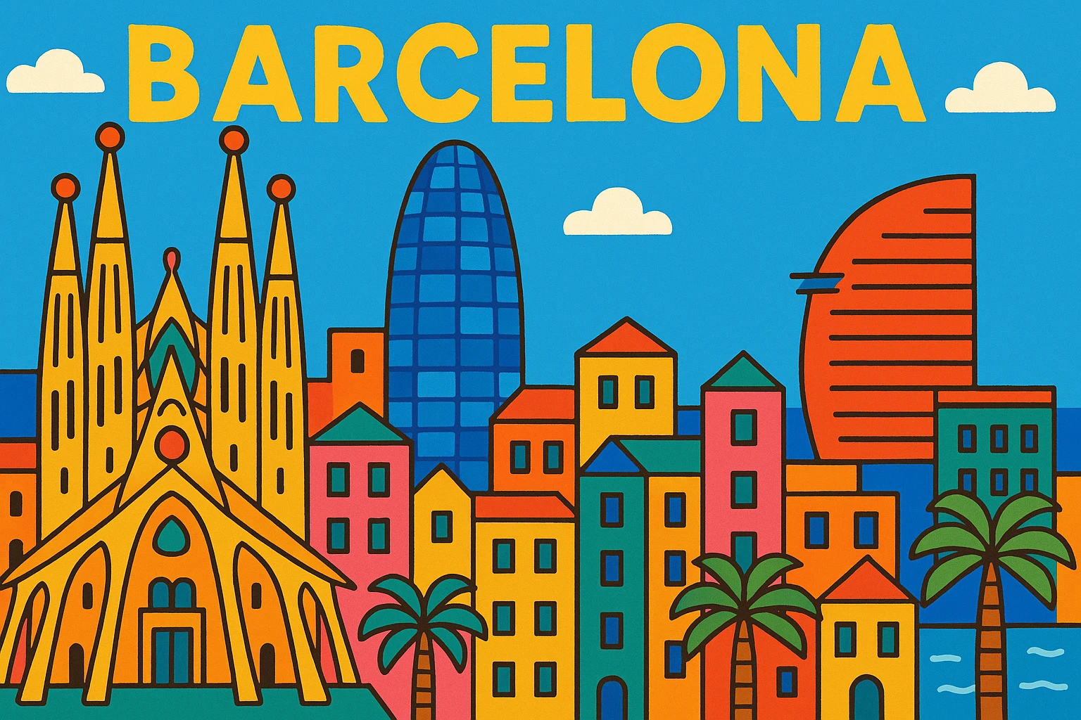 Barcelona cityscape in vibrant cartoon style emoji