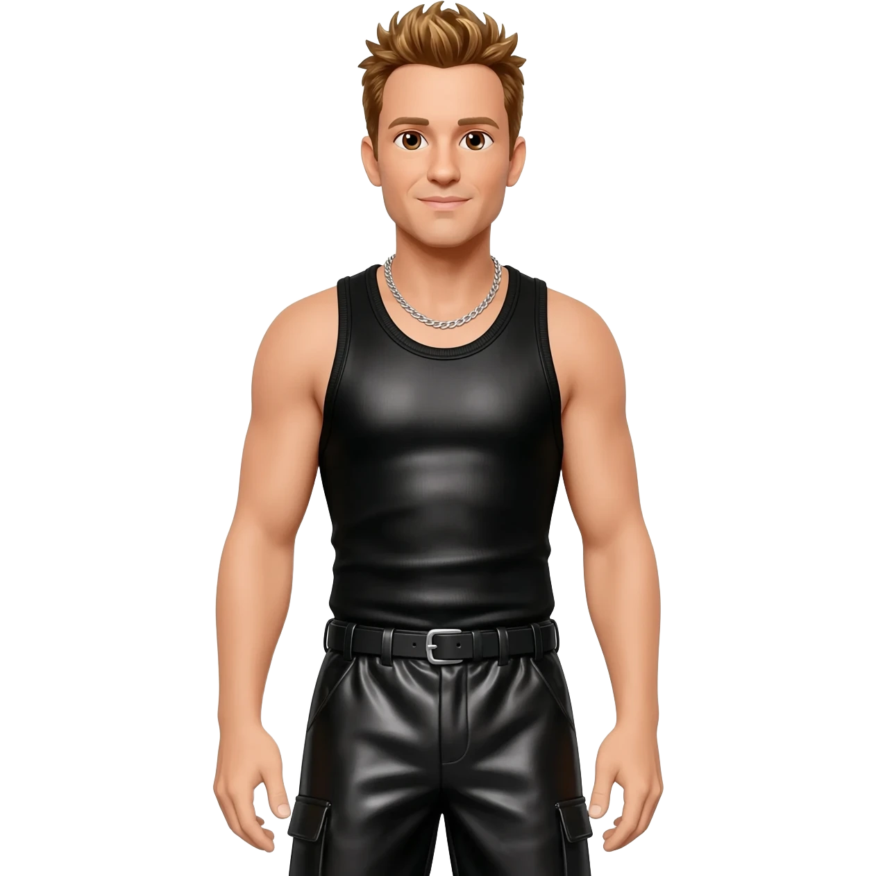 Donnie Wahlberg from NKOTB with brown eyes, golden brown hair, black metallic tank top, black metallic baggy pants, silver necklace emoji