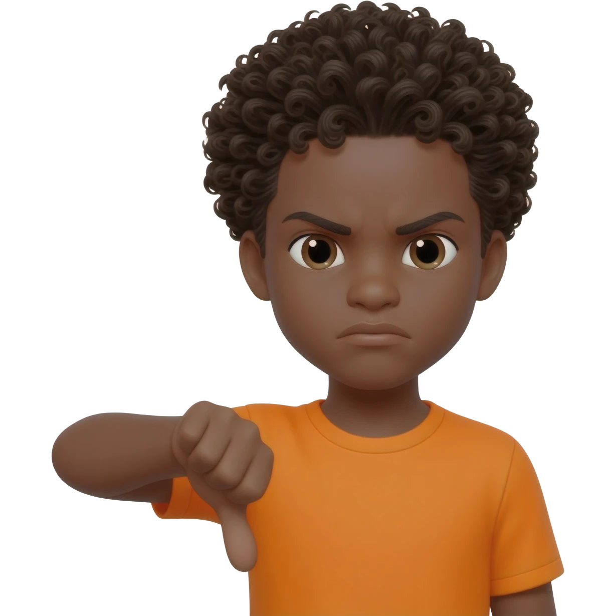black boy curly hair orange shirt thumbs down not happy emoji
