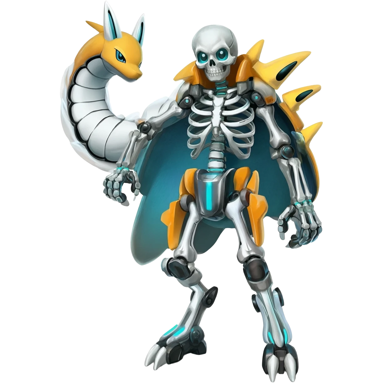 futuristic Skeleton-Cyborg-Manectric-Electrike-Salandit-Cubone-Umbreon-Marowak-Draco-Fakémon-hybrid-creature (full body), 4 legs emoji