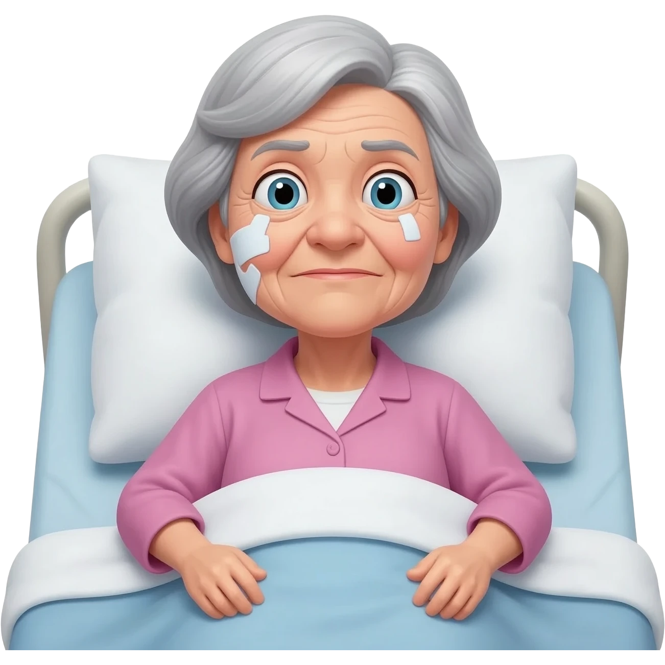 Senior woman sick in bed in funny position emoji