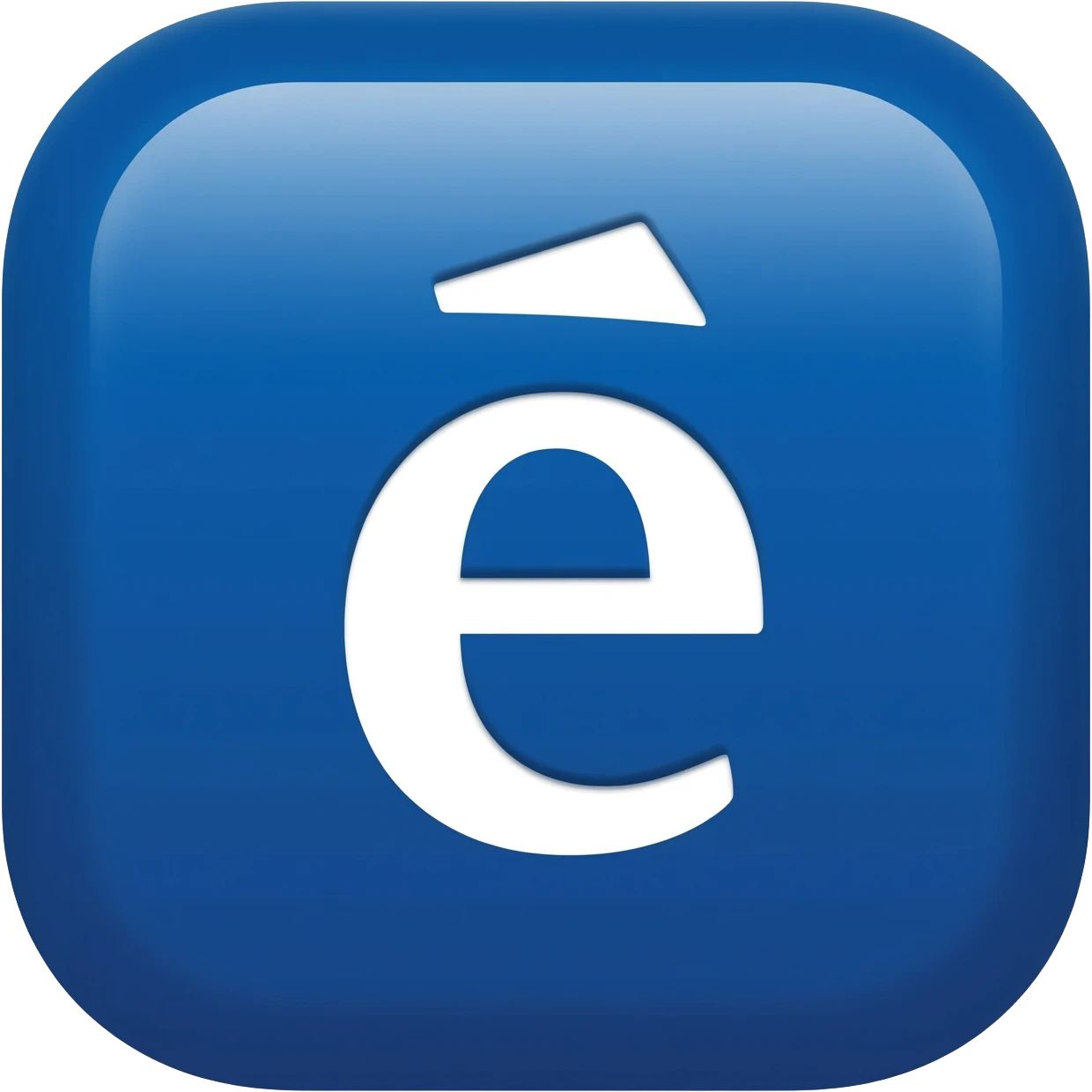 "3D premium,3D rounded-square icon in strong bleu with a beveled edge, bold serif white letter 'é'centered, strong specular highlights, inner glow, 1024x1024, png" emoji