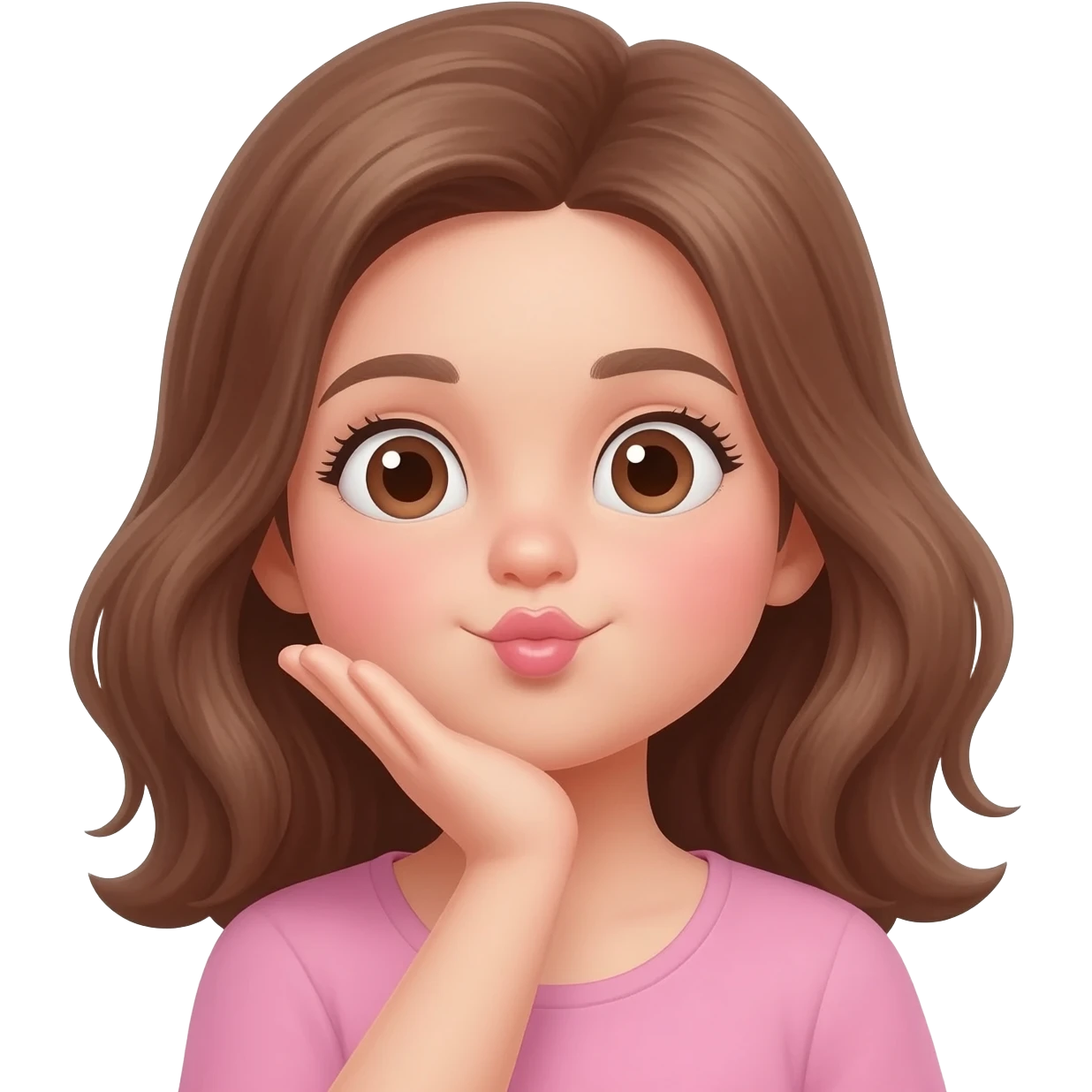 A little brown haired girl throwing a kiss emoji
