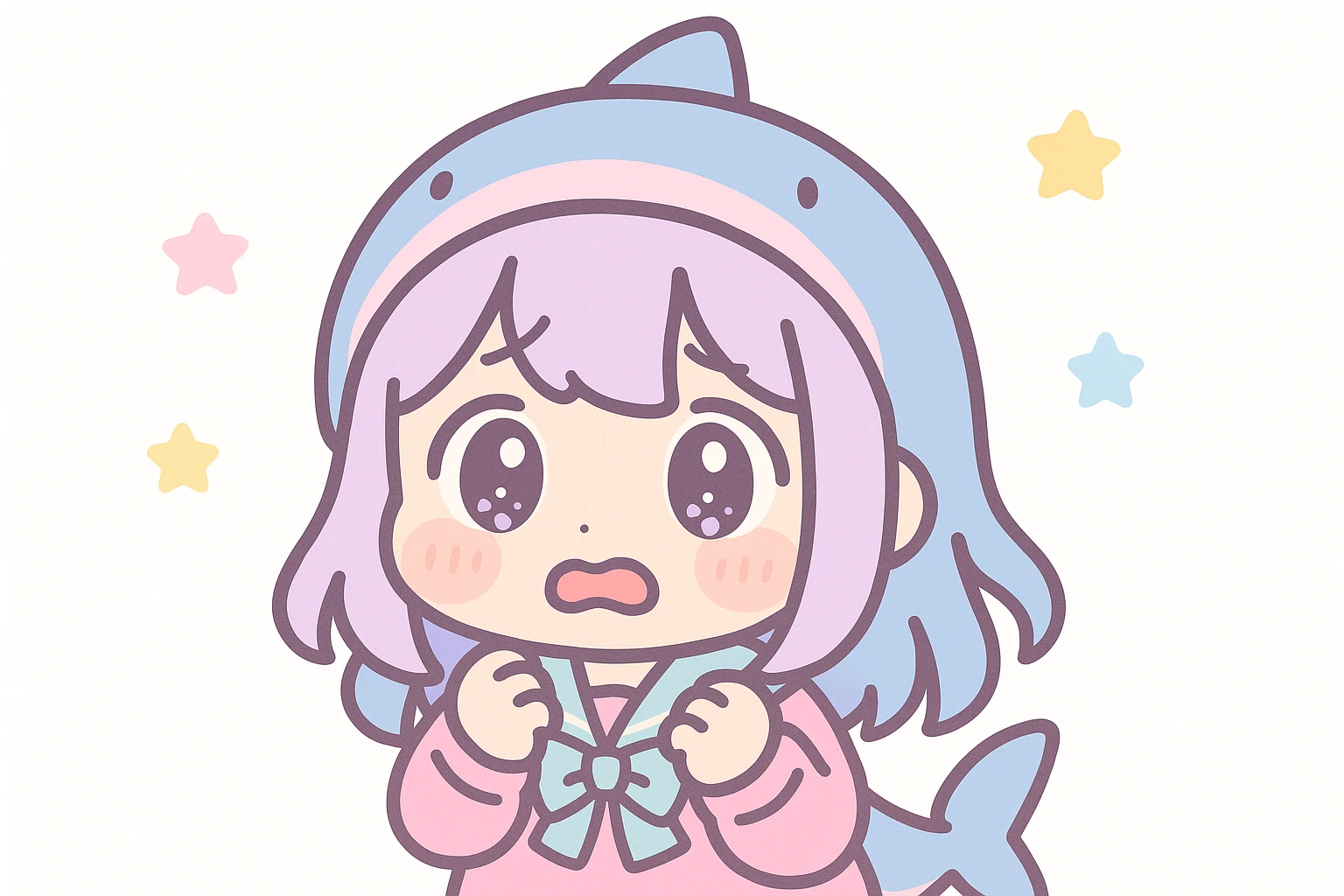 Sameko Saba, a vtuber character, looking scared, kawaii style emoji
