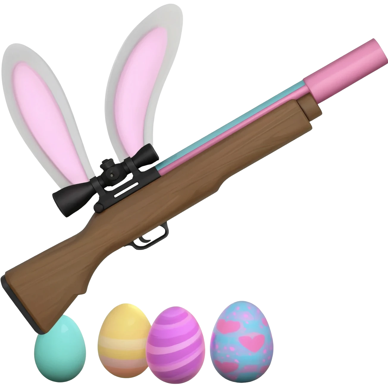 easter theme sniper rifle like with bunny ears and eggs and pink emoji