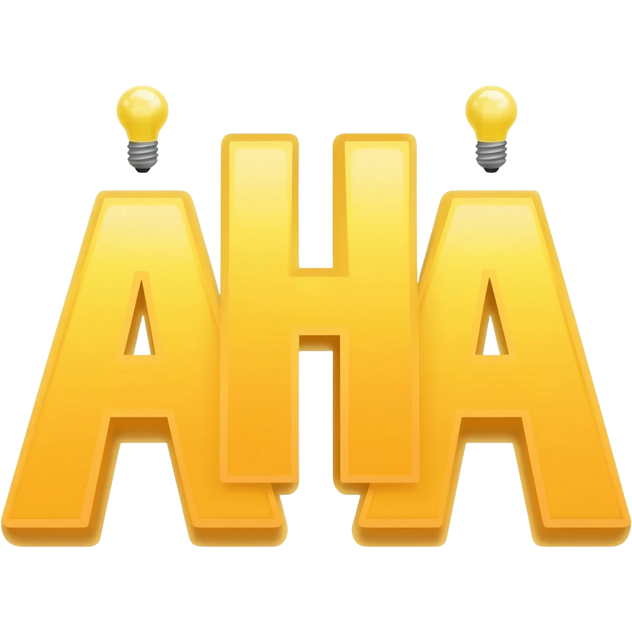 A bold yellow "AHA" with two light-bulbs on two sides emoji
